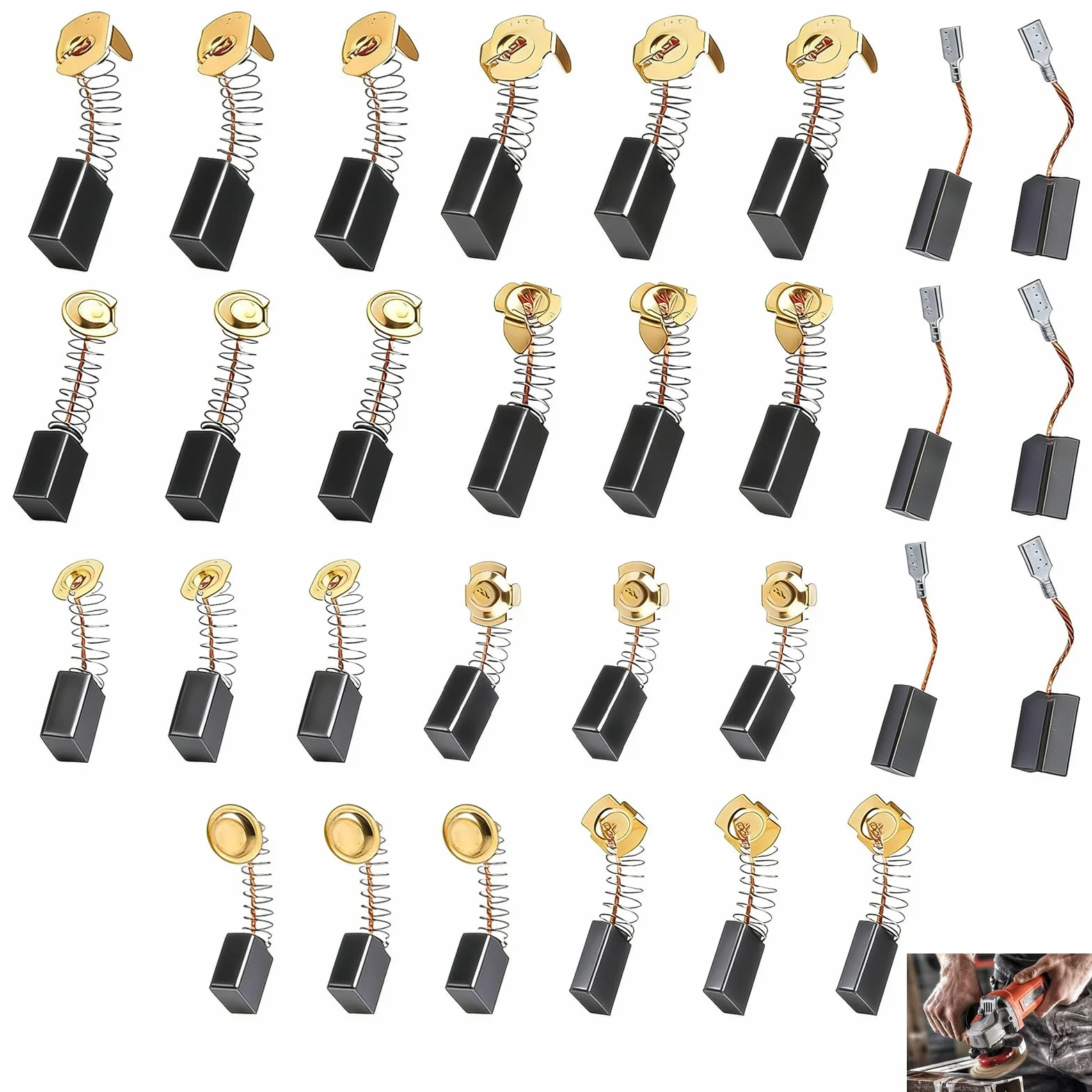 Balais Charbon Universels 30 Pièces 10 Tailles Moteur Electrique Brosses Carbone Graphite Cuivre