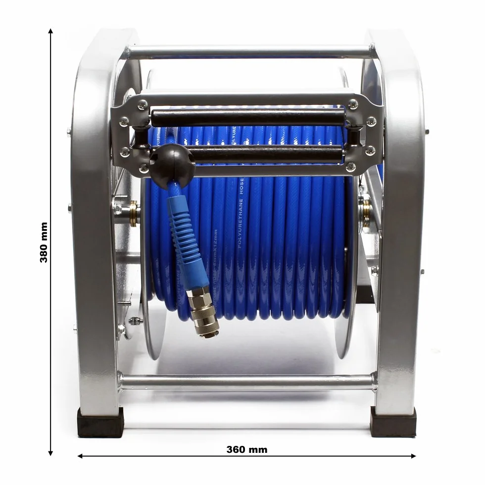 Wiltec Dévidoir automatique avec tuyau 30 m, 360 x 385 x 380 mm, En acier et PU, Enrouleur de tuyau pneumatique 12 bar, connexion 1/4"