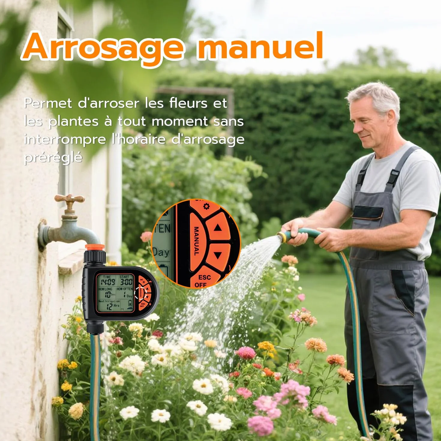 Mcbazel Programmateur Arrosage Automatique IP65 avec Grand Écran LCD Minuteur Jardin