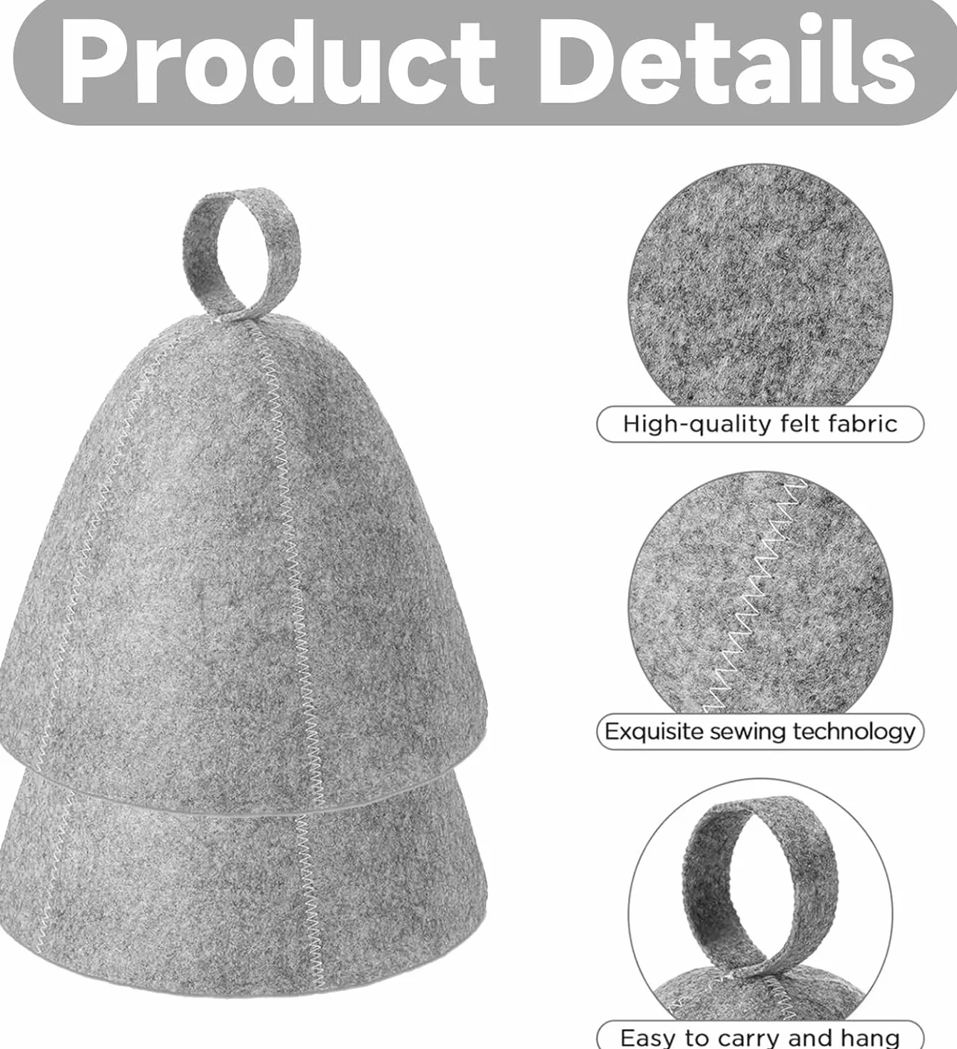Chapeau Sauna en Feutre 2 Pièces Bonnet Anti-Chaleur pour Homme Femme Spas Gris