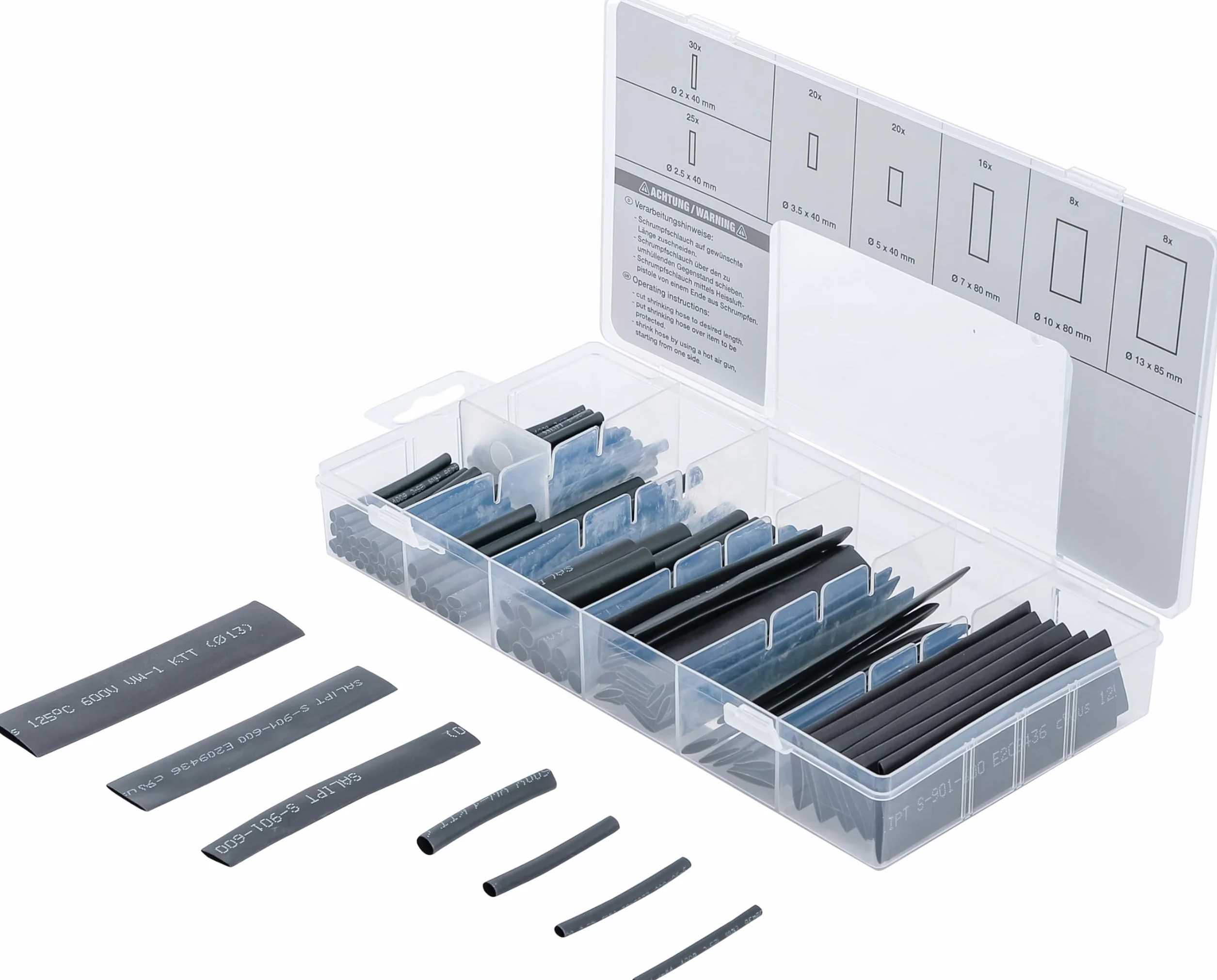 BGS Assortiment de gaines thermo-rétractables noires 127 pièces