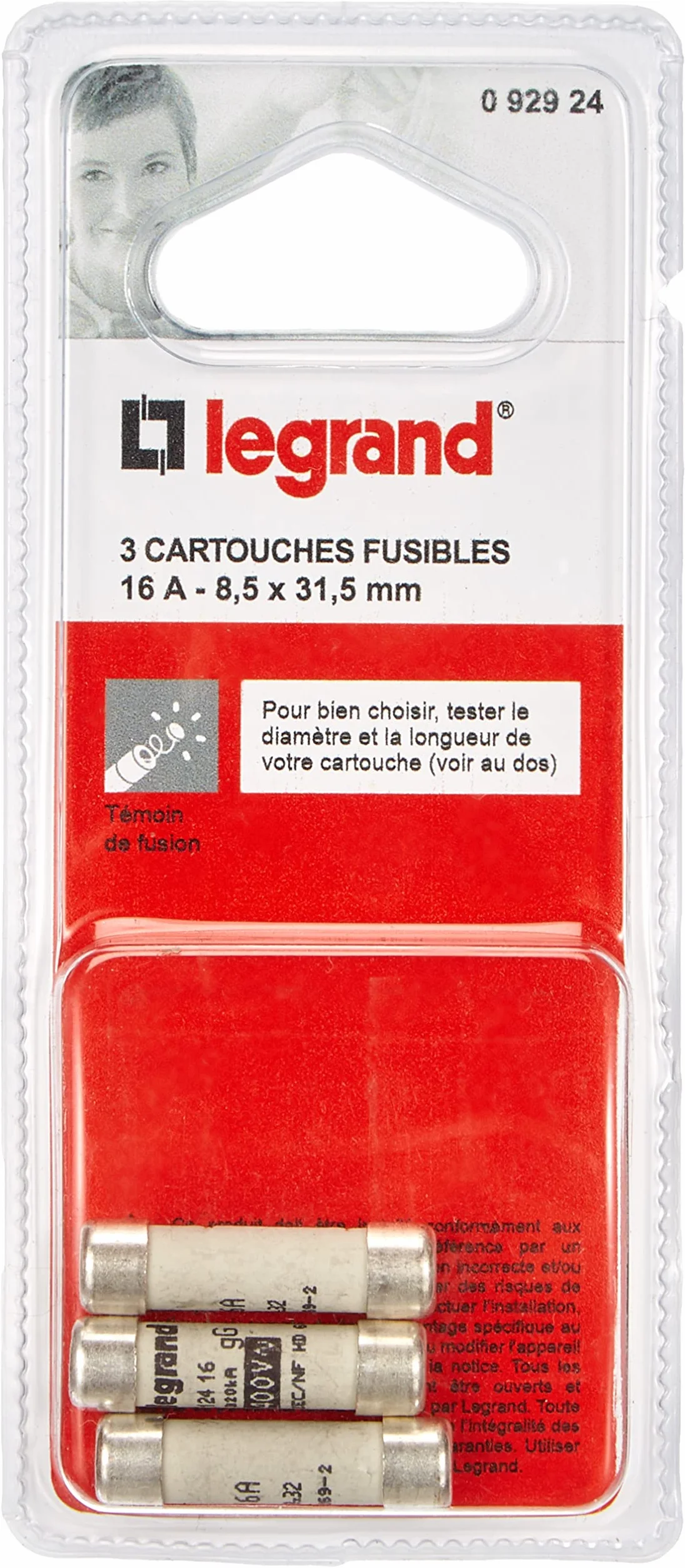 Legrand Cartouche fusible 8,5x31,5mm 16A avec témoin