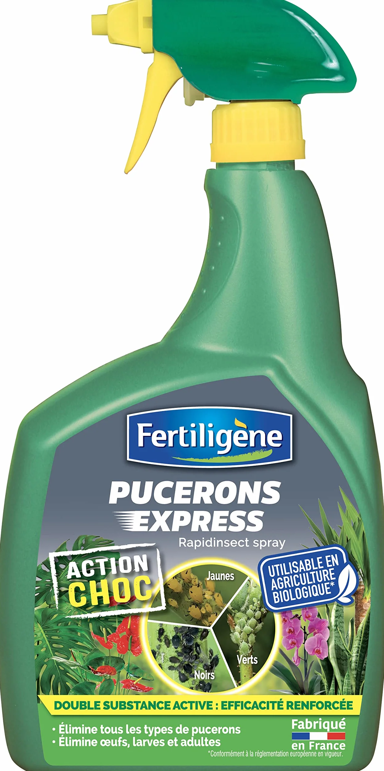 FERTILIGENE FPUC700 - Pulvérisateur Insecticide Pucerons Express Prêt à l'Emploi 700 ml - A base huile de colza et pyrètre (extrait de chrysanthème) - Pour pucerons, araignées rouges, cicadelles - 7m²