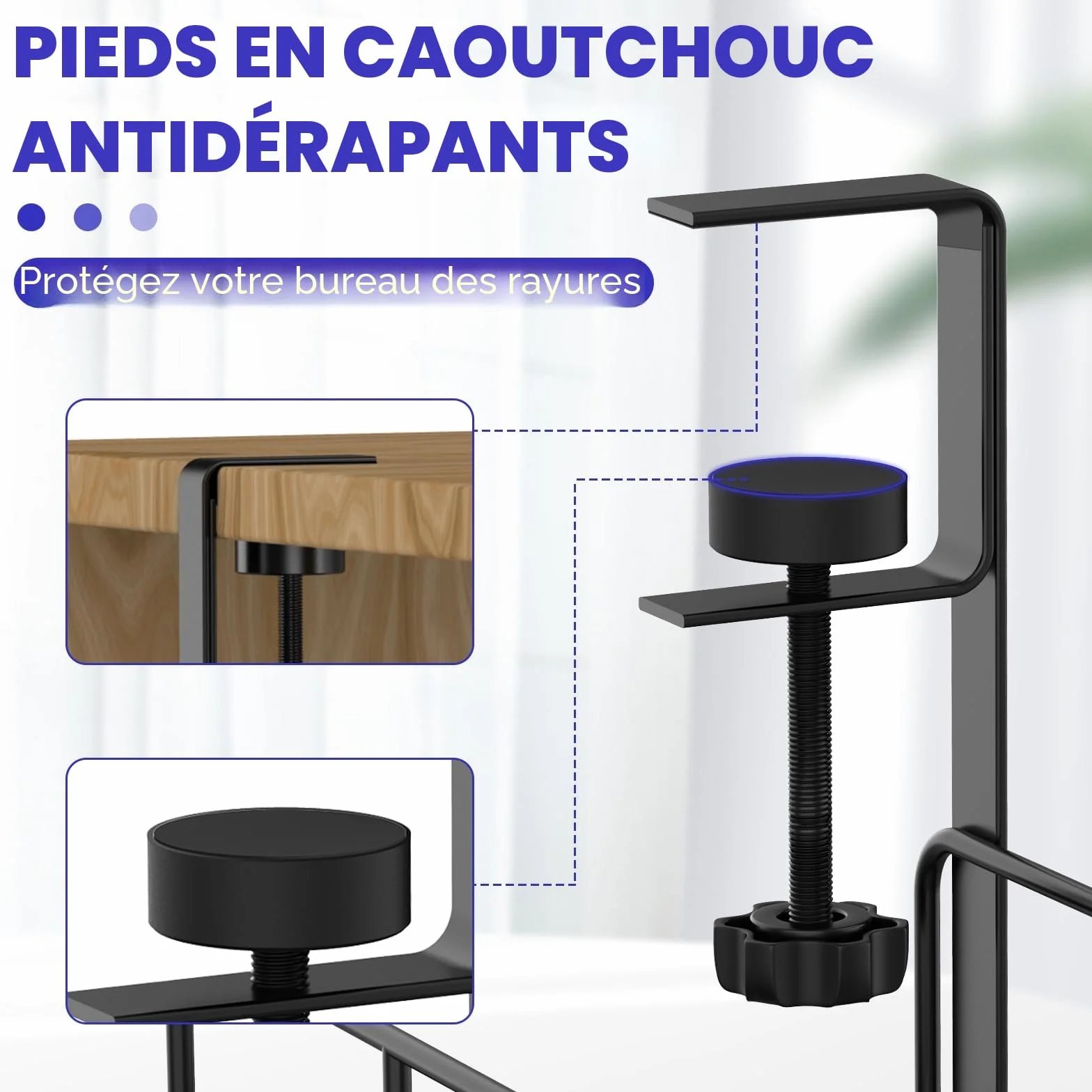 REFLYING Plateau Sous le Bureau Gestion Câbles Multiprises Noir 1 Pièce