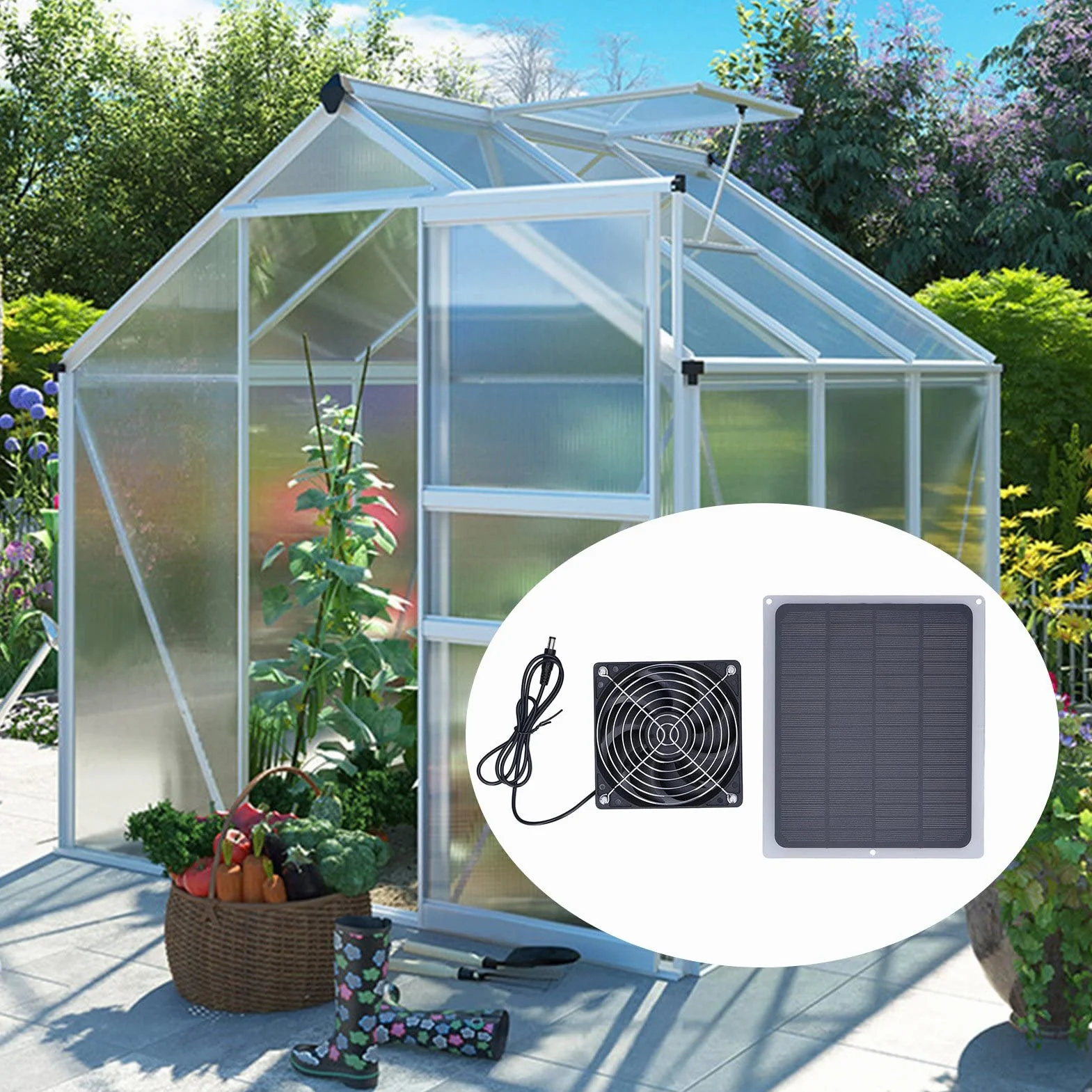 Ventilateur Solaire 6W Kit Ventilation Poulailler Panneau Solaire Étanche Grille Protection