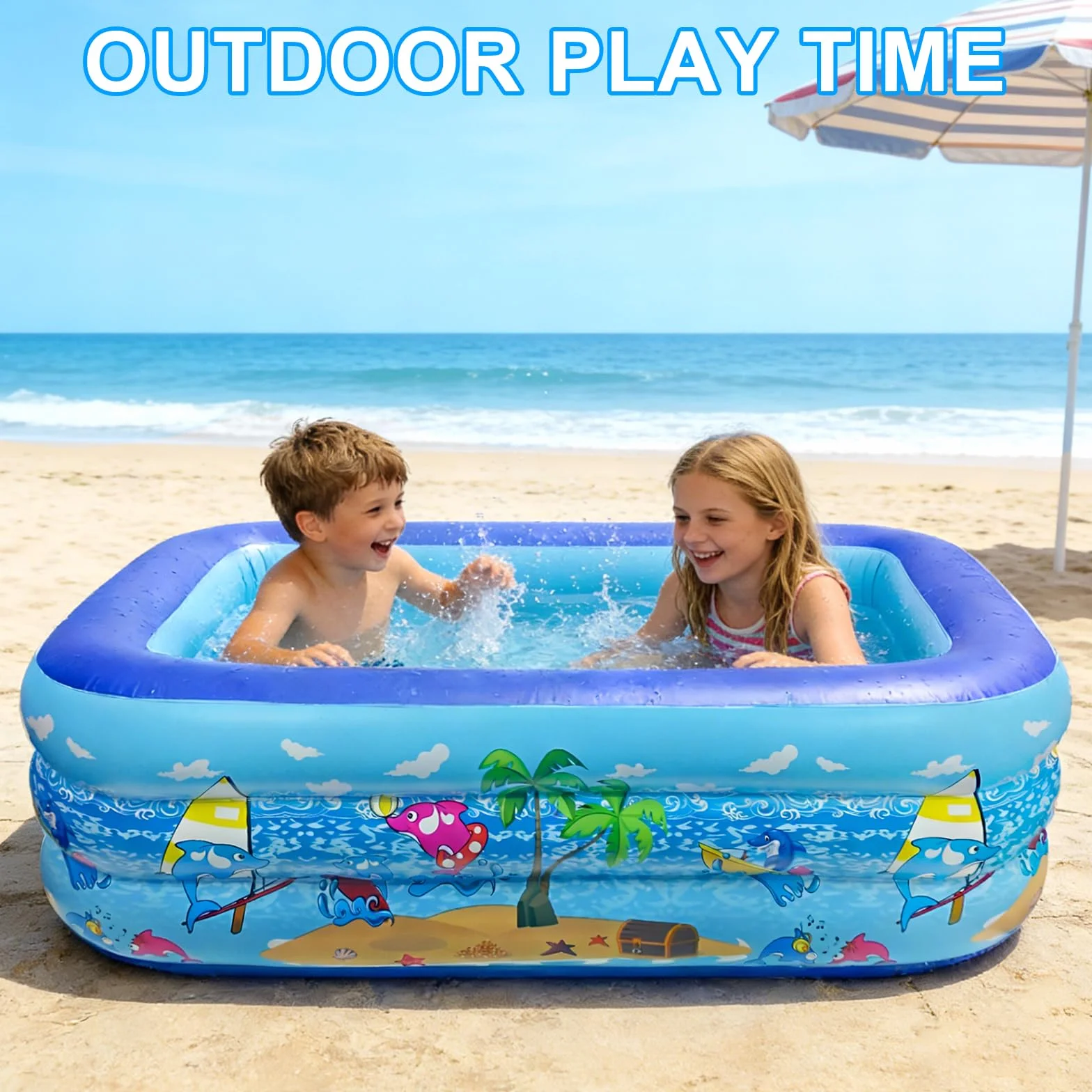 Piscine Gonflable 150 x 105 x 50 cm Fond Antidérapant pour Adultes et Animaux