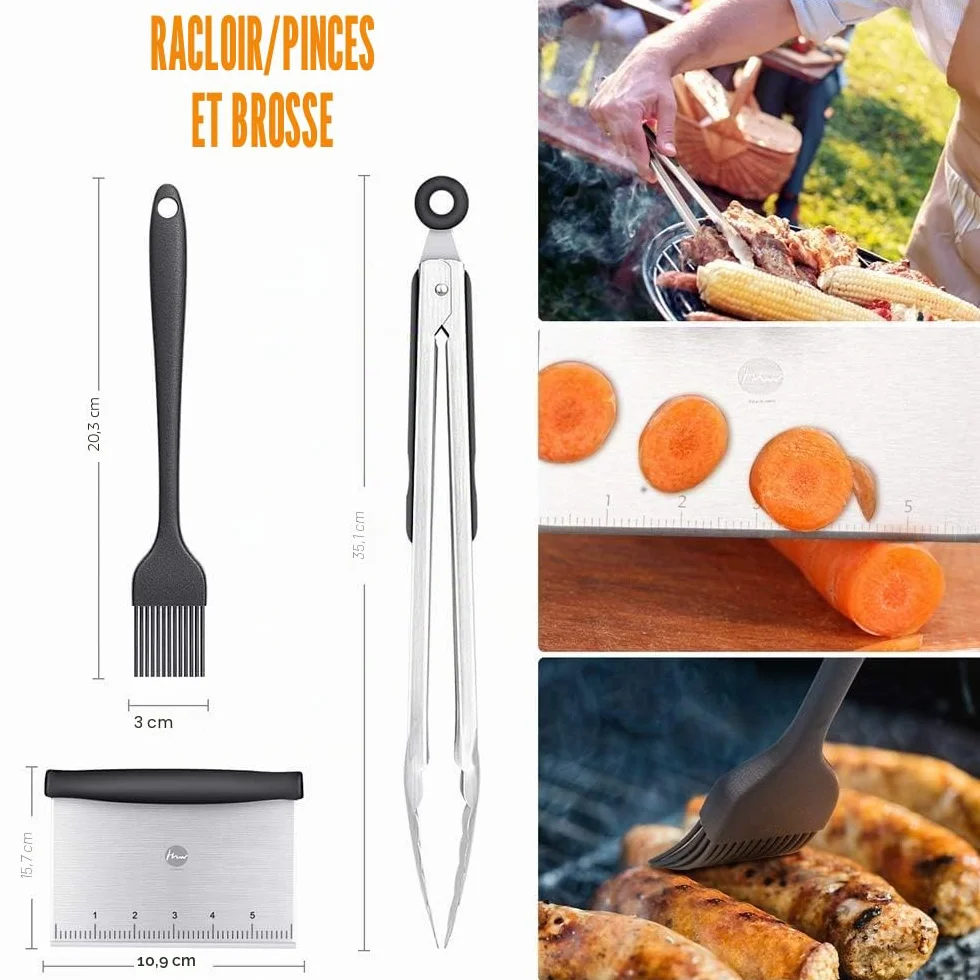 Ensemble de Spatule en Acier Inoxydable, Accessoires pour Plaque Chauffante BBQ Professionnelle, Spatule Plancha Teppanyaki