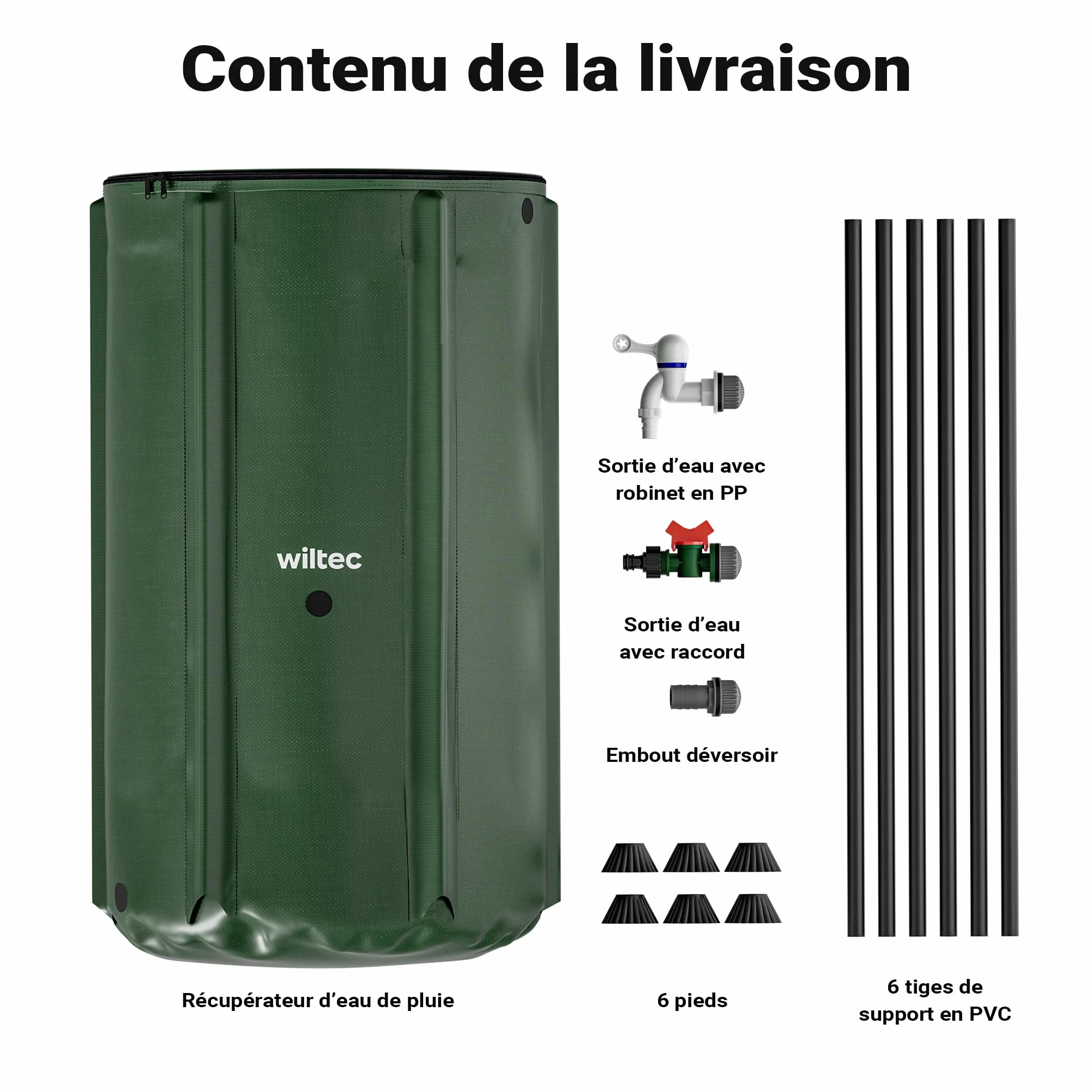 Wiltec Récupérateur Eau de Pluie Pliable 250 litres Citerne Souple PVC Jardin
