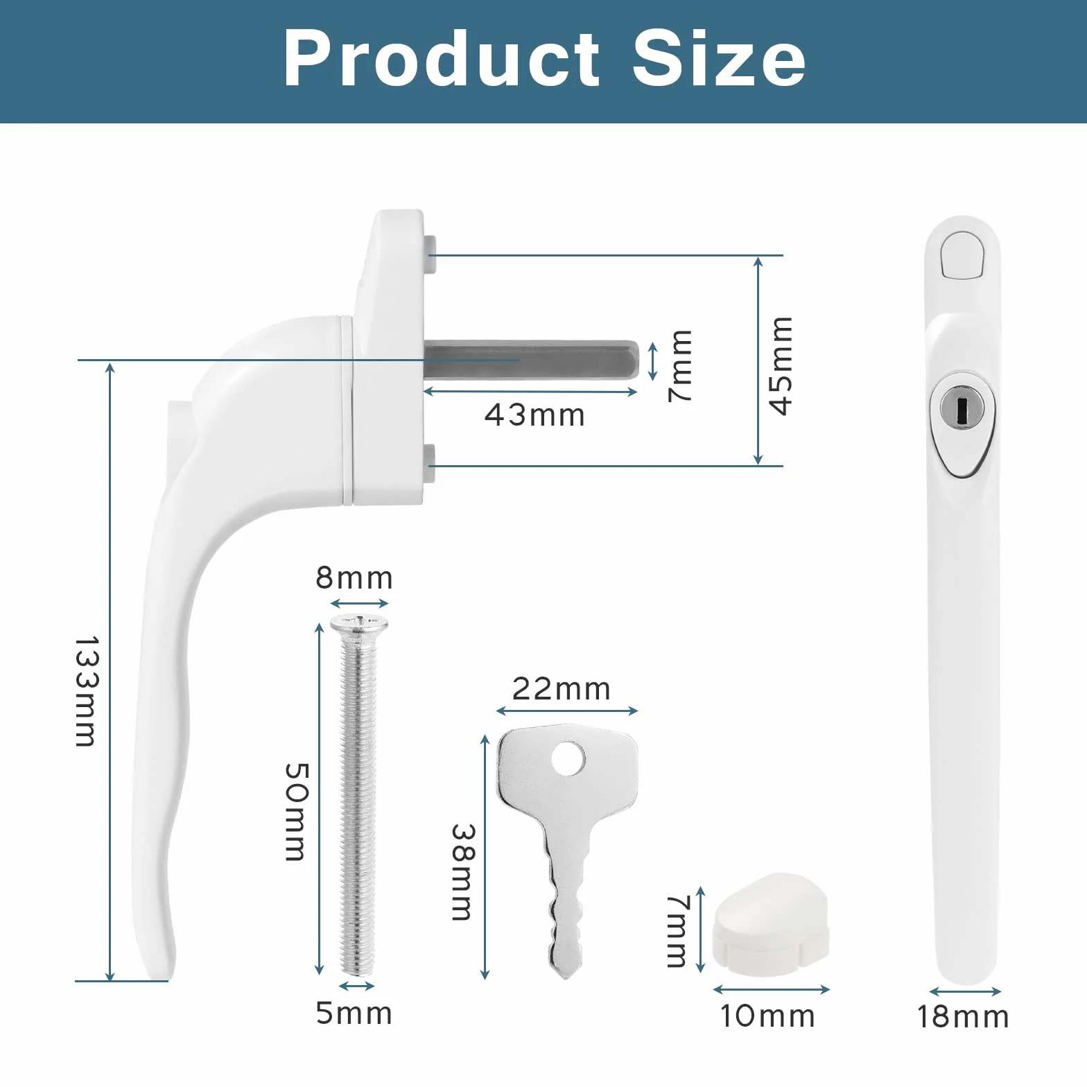 Poignées de Fenêtre Verrouillables en Aluminium 4 Pièces Longueur Tige 43 mm Blanc