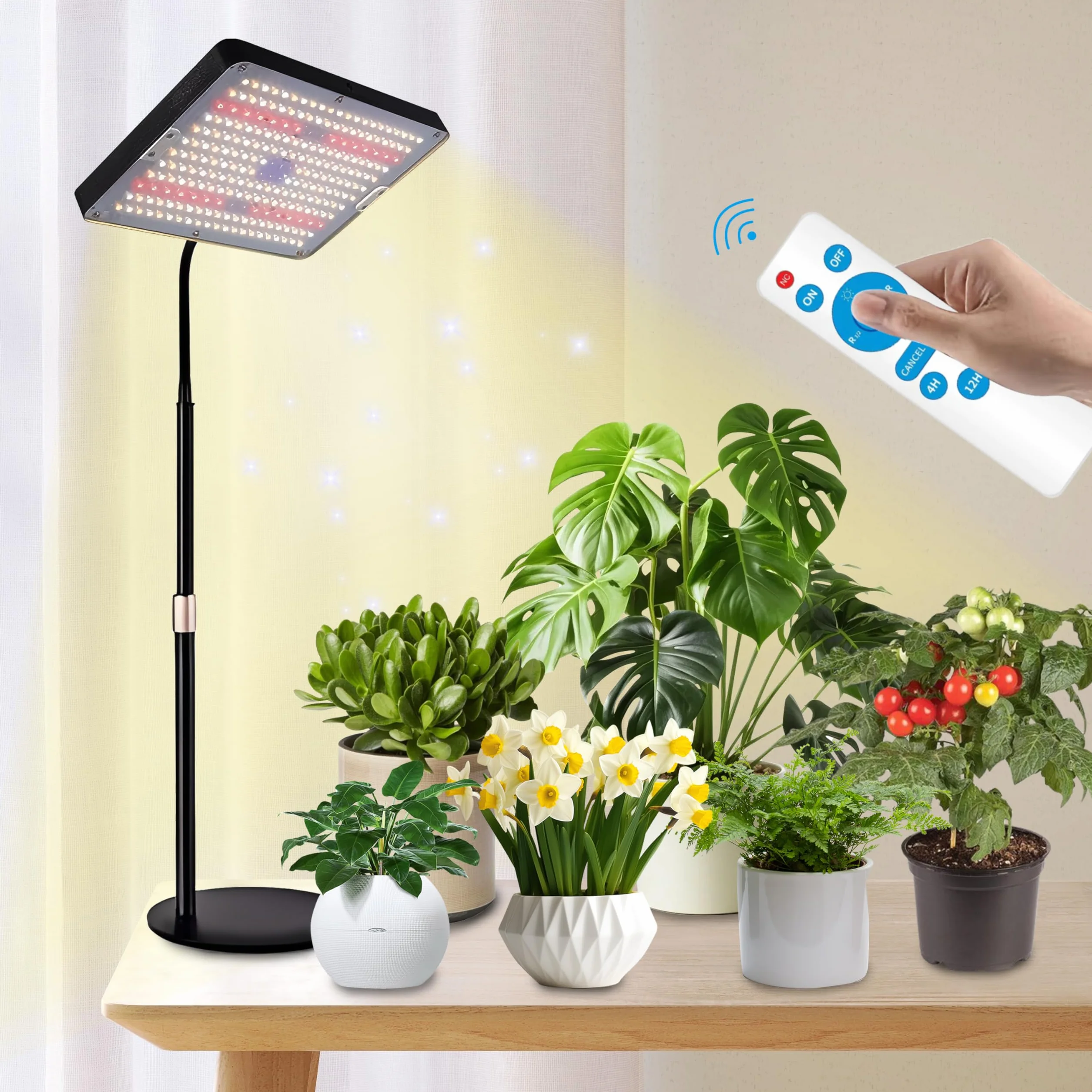 Lampe Horticole LED Spectre Complet Dimmable avec Minuterie 4/8/12H, 10 Luminosité, 3 Modes pour Plantes d'Intérieur