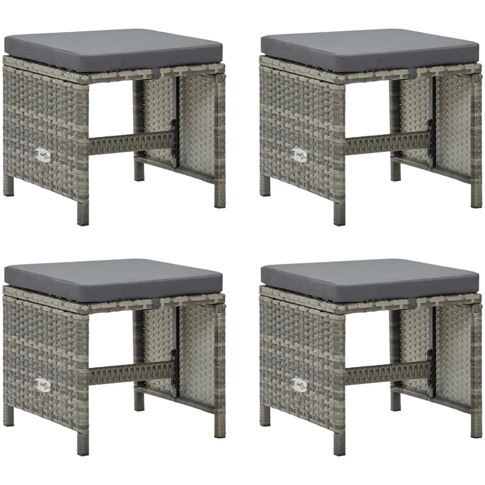 Tabourets de jardin lot de 4 avec coussins Résine tressée Gris