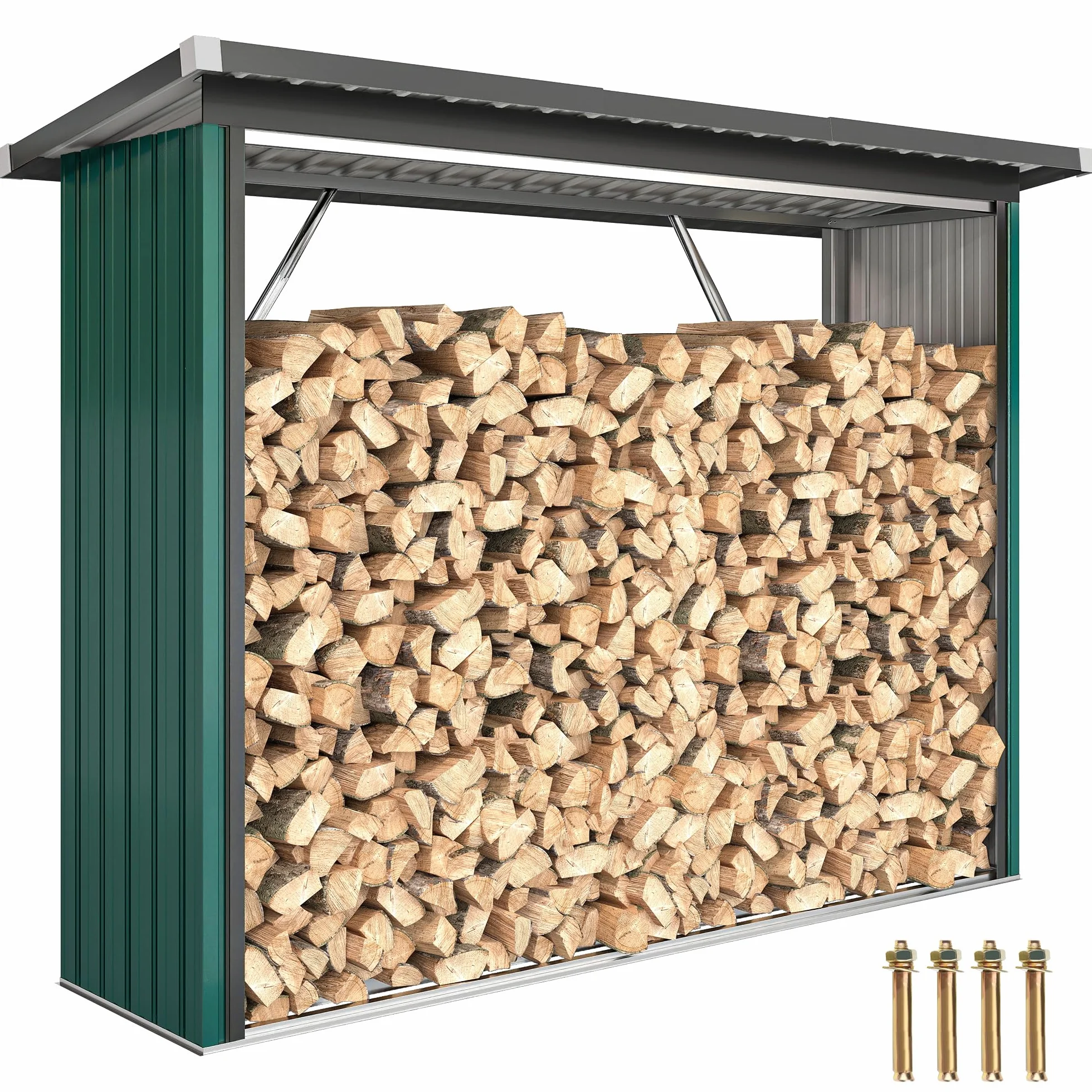 Outsunny Abri-bûches Acier Galvanisé Support Bois de Chauffage 213x66,5x150cm Vert