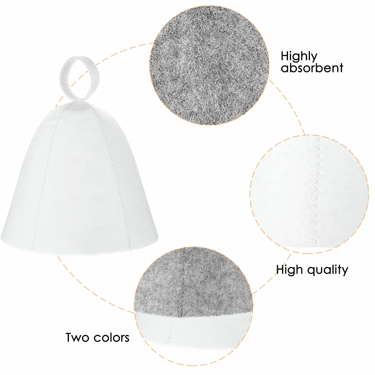 Lot de 2 bonnets de sauna en feutre de laine - Bonnet absorbant - Accessoire sauna universel (gris, blanc)