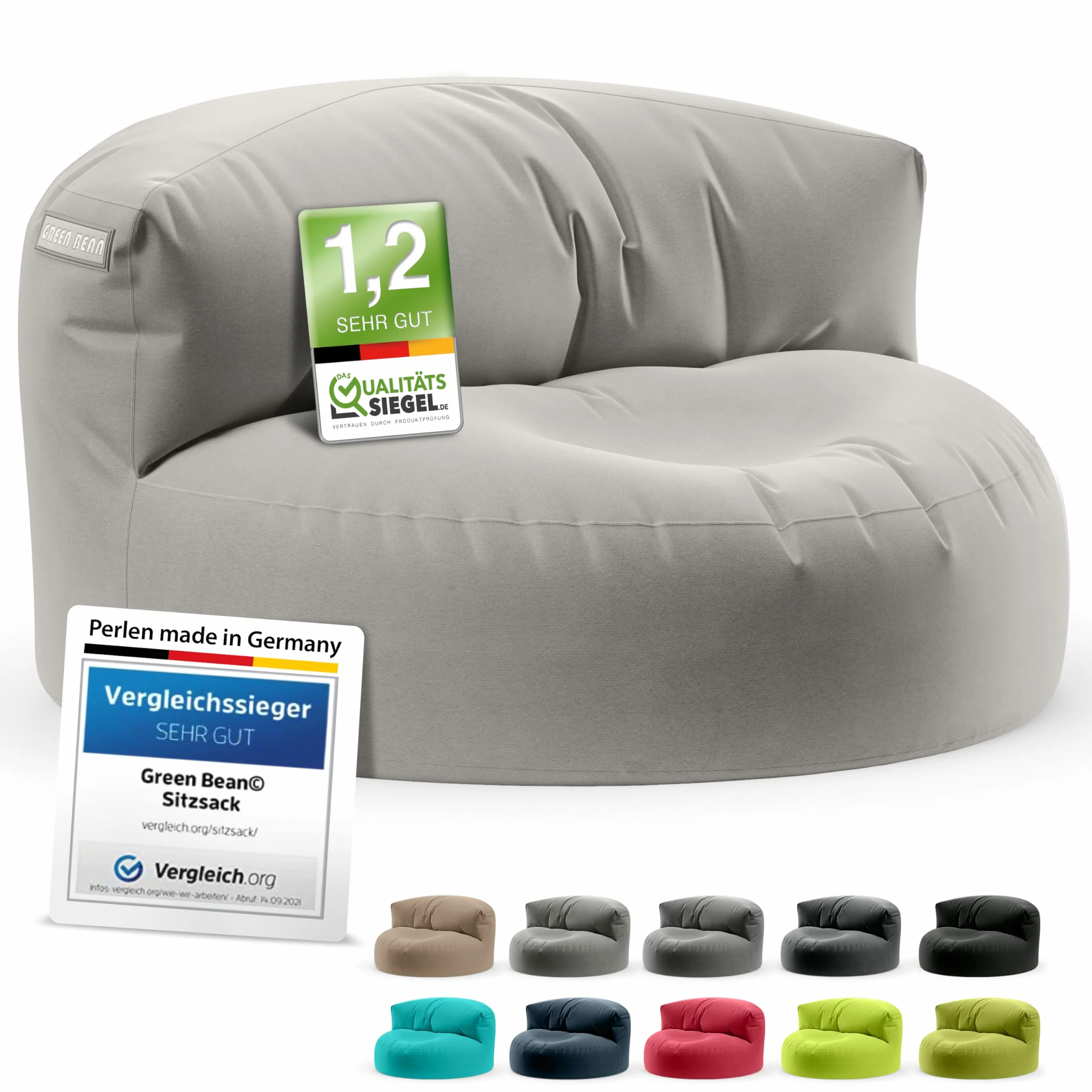 Green Bean© Canapé-Sac avec matériau de Remplissage | Lounge en Design de Pouf 90 x 50 cm avec Dossier Ergonomique & Housse Lavable | Convient pour l'intérieur et l'extérieur en Gris Clair