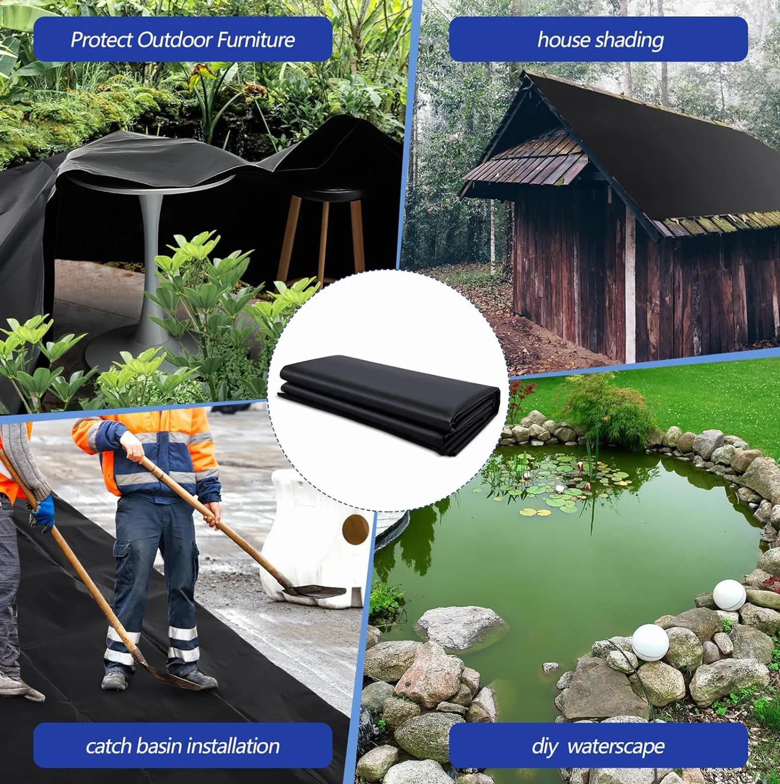 Bache EPDM 7x8.5m Liner Bassin Piscine, Membrane renforcée Film d'étang résistant à la déchirure