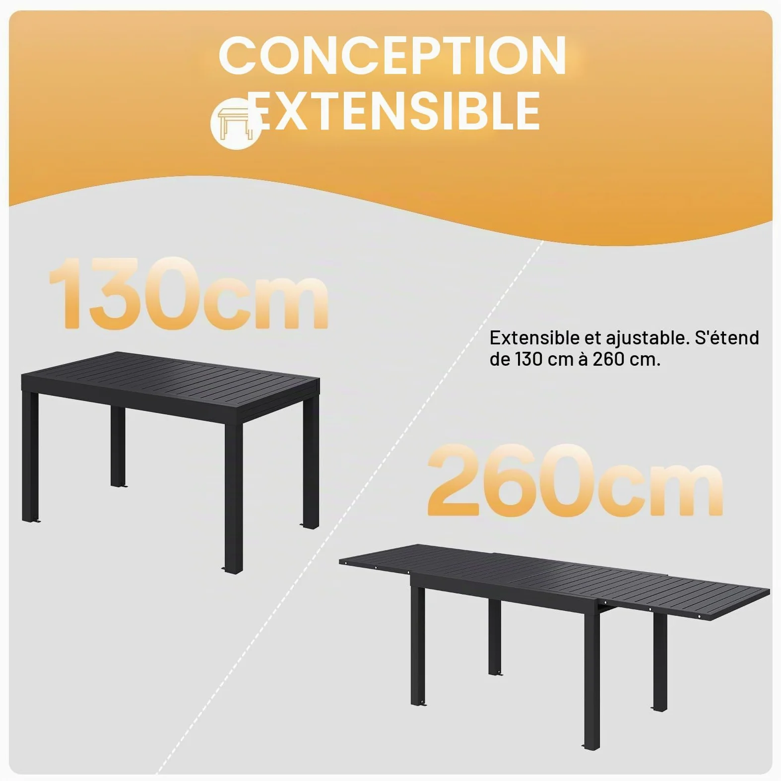 Devoko Salon de Jardin Exterieur 8 Personnes, 8+1 Mobilier de Jardin Aluminium, 8 Chaise Empilable Aluminium et 1 130CM-260CM Table de Jardin Extensible, Gris Foncé