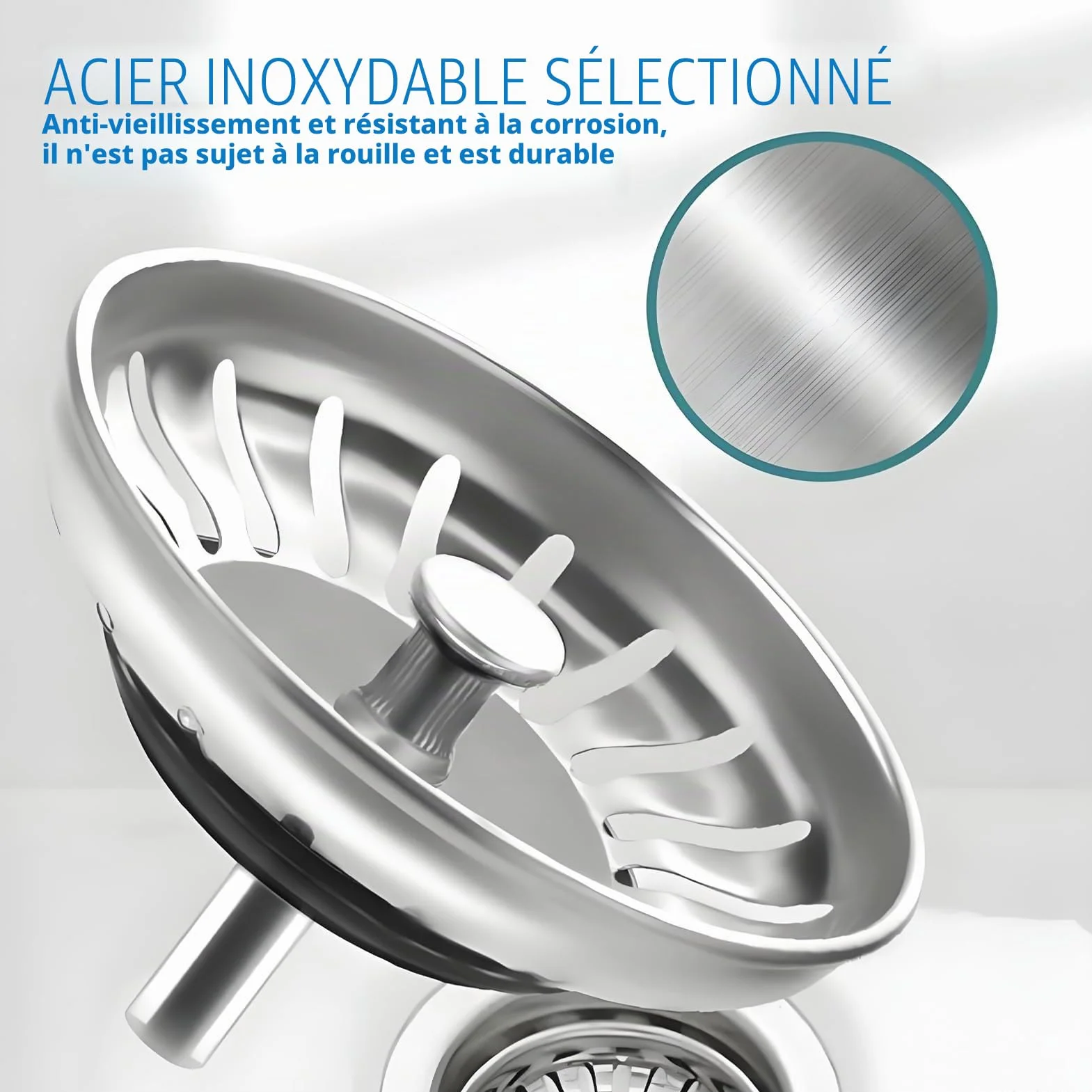 Bouchons Évier Cuisine 80mm INOX avec Grille, Filtre et Joints de Rechange