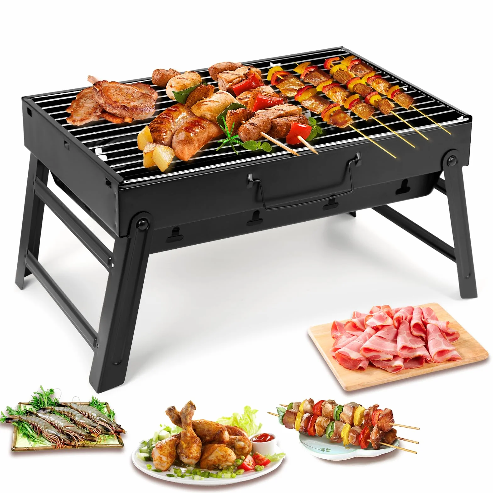 Uten Barbecue Portable Petit Barbecue à Charbon de Table Domestique Pliable Barbecue Grille Inox Barbecue Extérieur Camping Piquenique