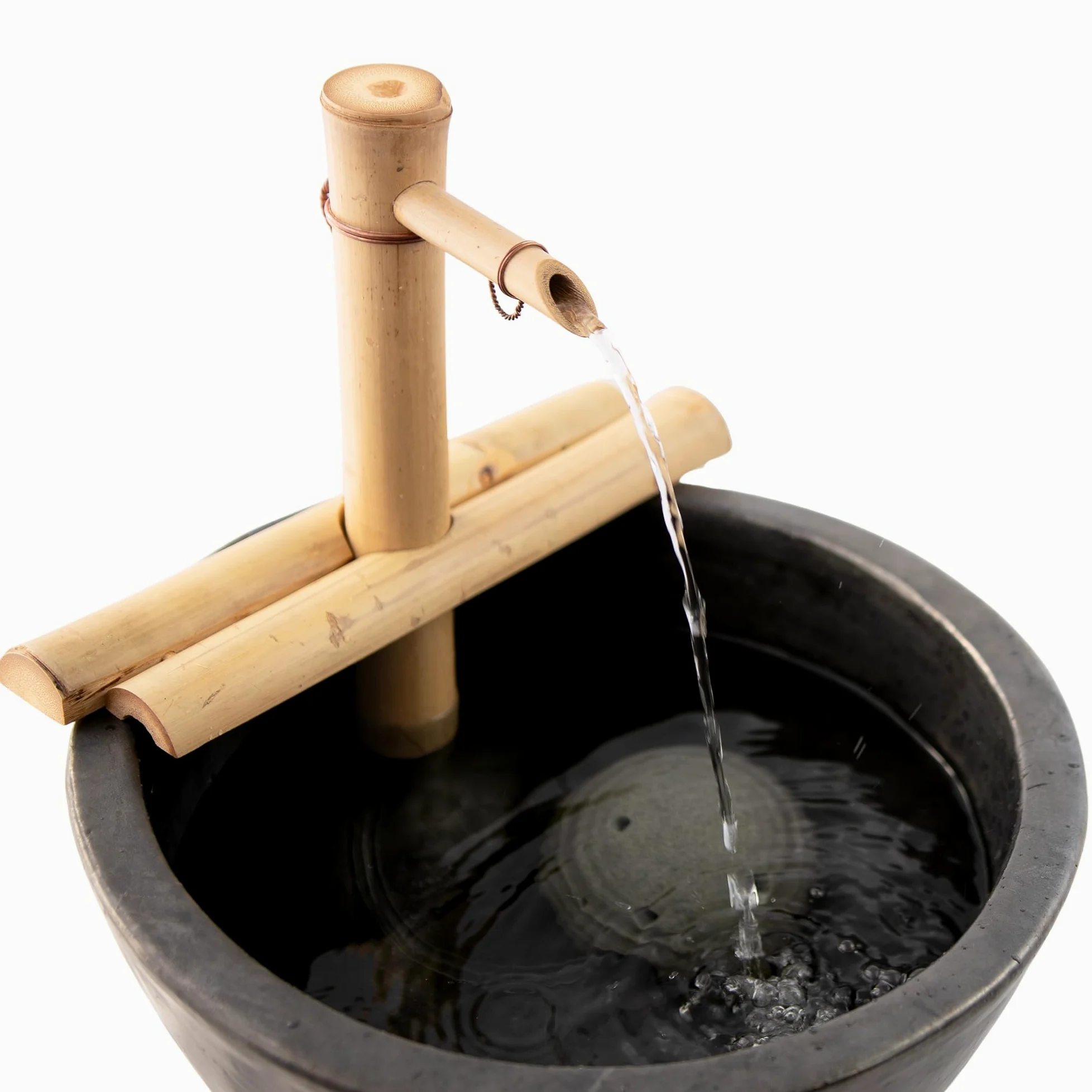 Bamboo Accents Kit de Fontaine de Jardin Zen - Bec Réglable Finition Mate Lisse - 220V Pompe Submersible - Fontaine à Eau Intérieure et Extérieure, Contenant Non Inclus (30 cm Demi-Ronds Réglables)
