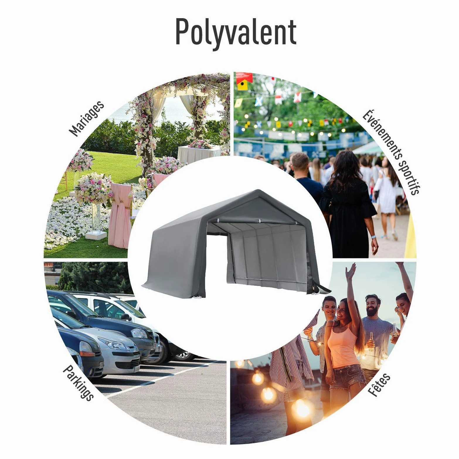 Outsunny Tente Garage carport dim. 6L x 3,6l x 2,75H m Acier galvanisé Robuste PE Haute densité 195 g/m² imperméable Anti-UV Blanc Gris