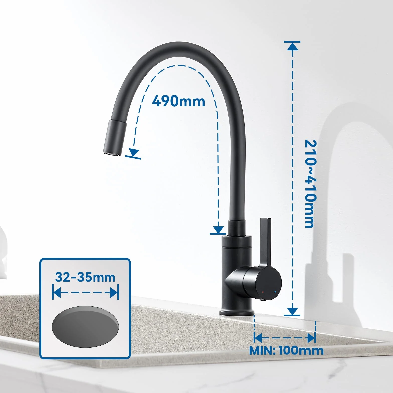 Mitigeur Cuisine Robinet d'Évier Flexible Noir Monocommande Eau Chaude Froide