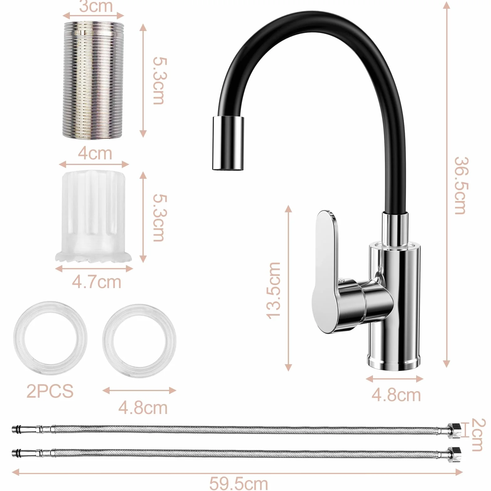Mitigeur Évier Bec Flexible Robinet Cuisine Noir 360° Rotative Aérateur Économiseur Eau