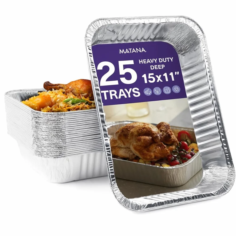 Barquettes Aluminium Grand Format 37×27 cm 5 L MATANA Lot de 25 Empilables Four & Congélateur