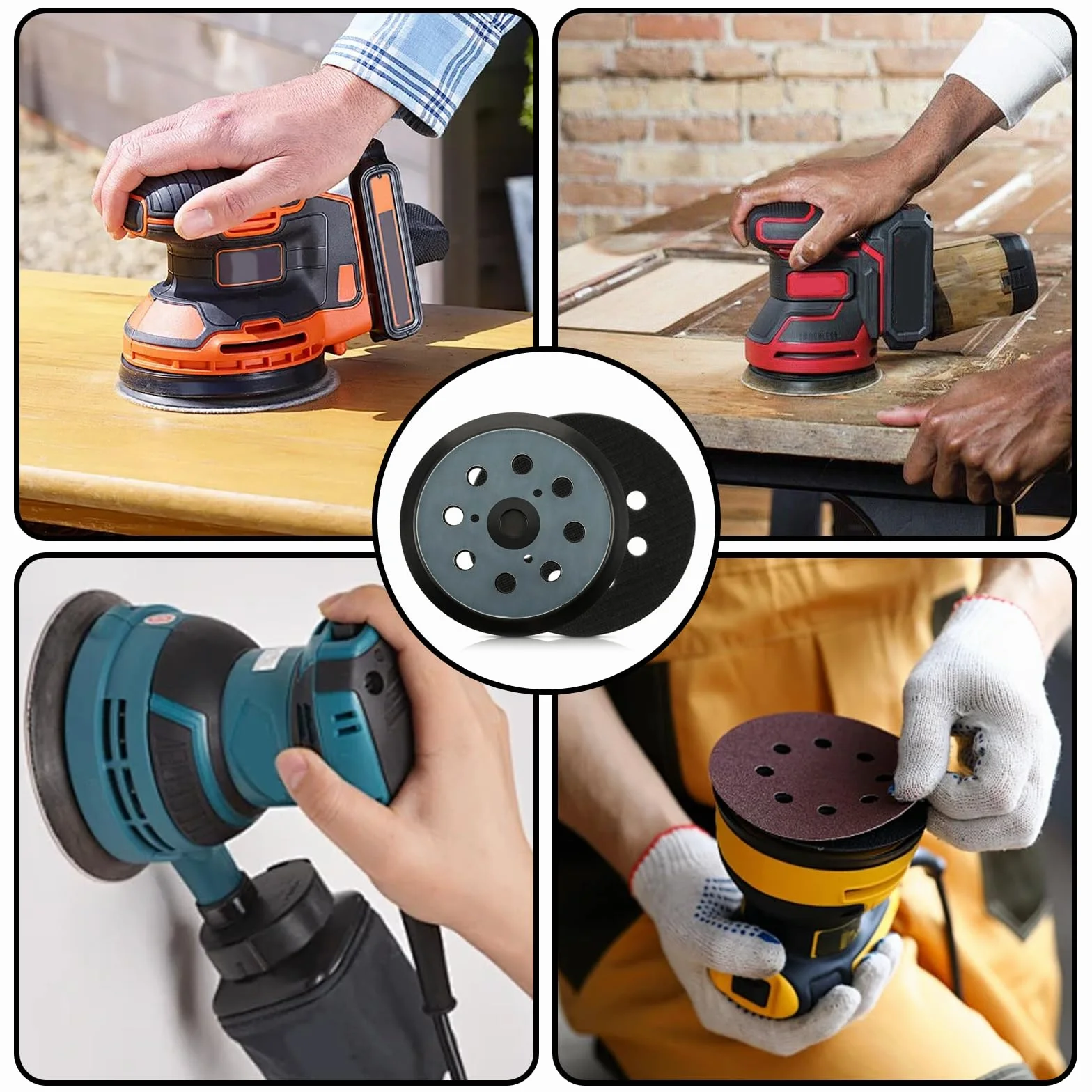 Makita Plateau de Ponçage 125mm 8 Trous Compatible BO5010 BO5021 BO5030K BO5031K BO5041K M9204 MT924 DBO180 DeWalt DW420 DW421