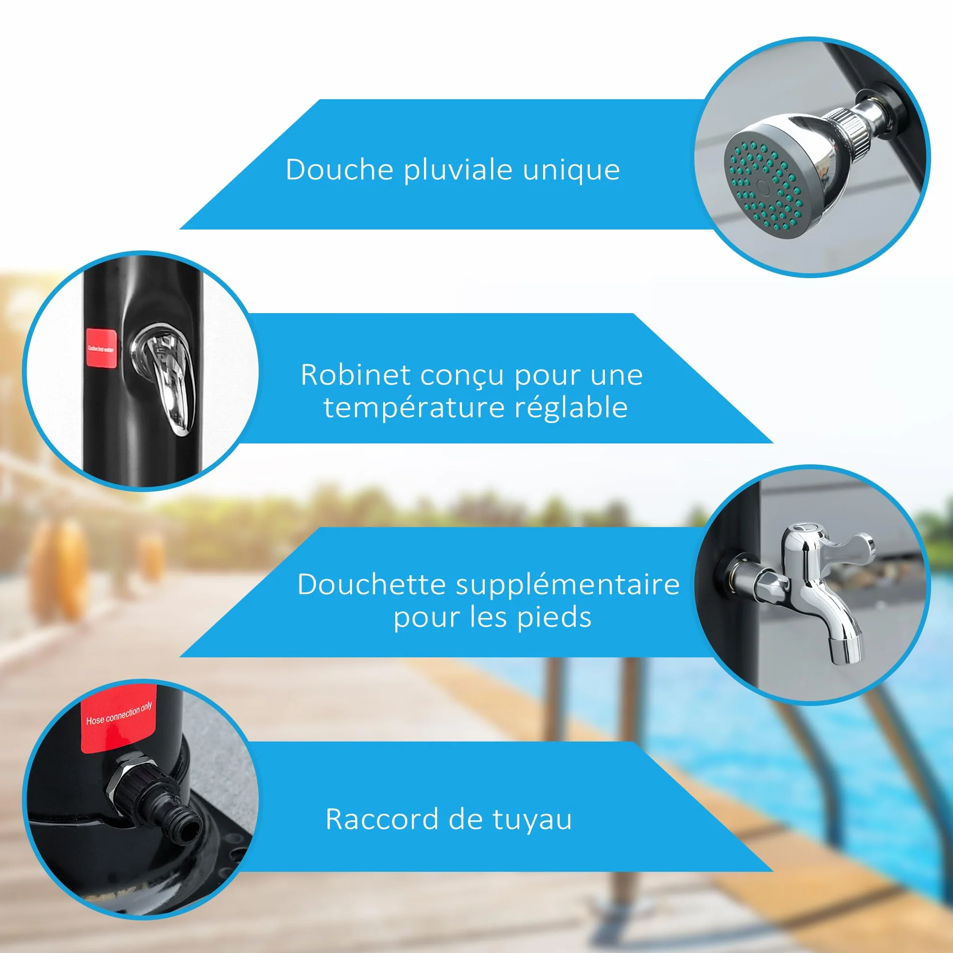 Outsunny Douche Solaire extérieur 20 litres réglable 60℃ Jardin Camping Piscine Plage Noir