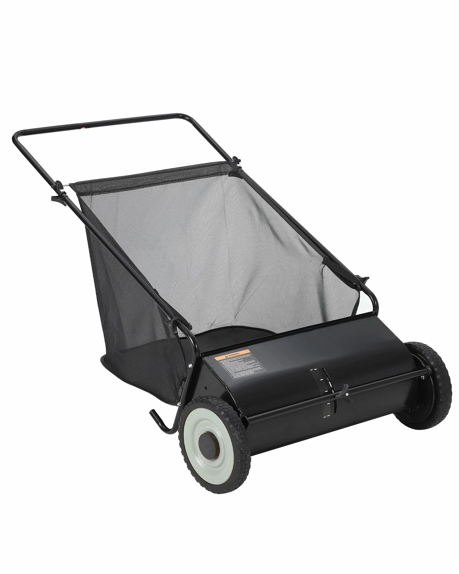 Balayeuse de pelouse poussable 53 cm Garvee – Sac 99 L, 4 brosses rotatives, Hauteur réglable, Cadre en acier, Roues en caoutchouc, Noir