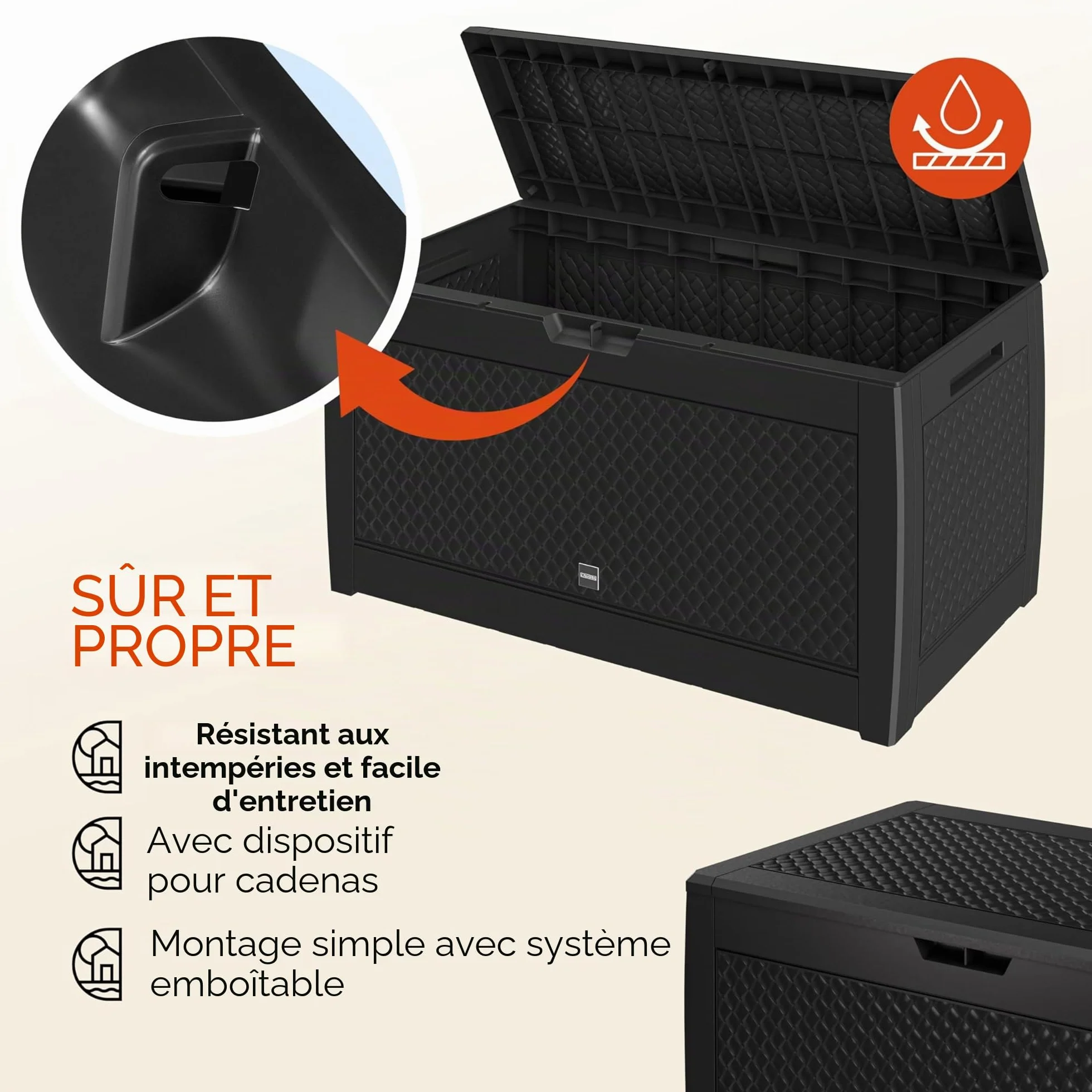 Casaria Coffre de Rangement 310 litres Anthracite avec Roulettes Jardin
