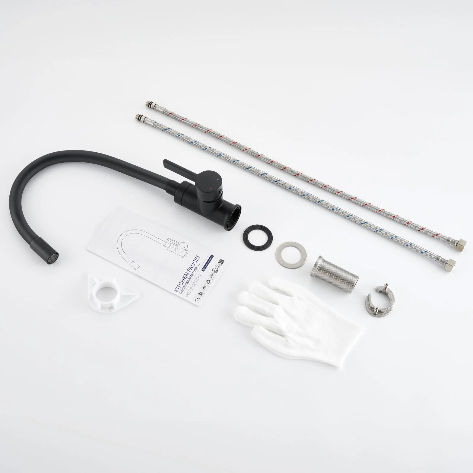 Mitigeur Cuisine Robinet d'Évier Flexible Noir Monocommande Eau Chaude Froide