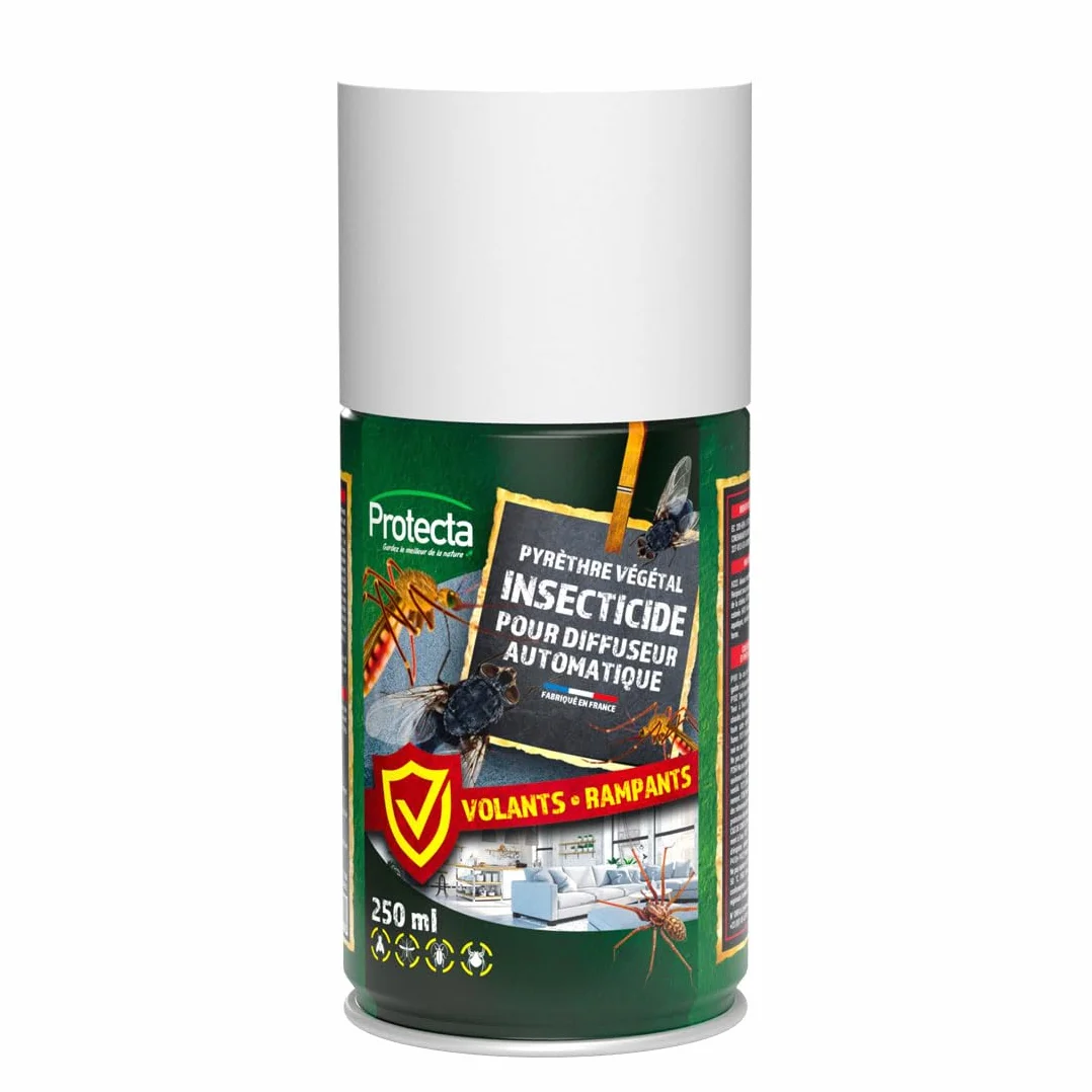 Protecta Kit Diffuseur Insecticide Automatique Programmable Aérosol Pyrèthre 250 ml Anti-Mouches Moustiques Insectes Volants Protection 24h/24