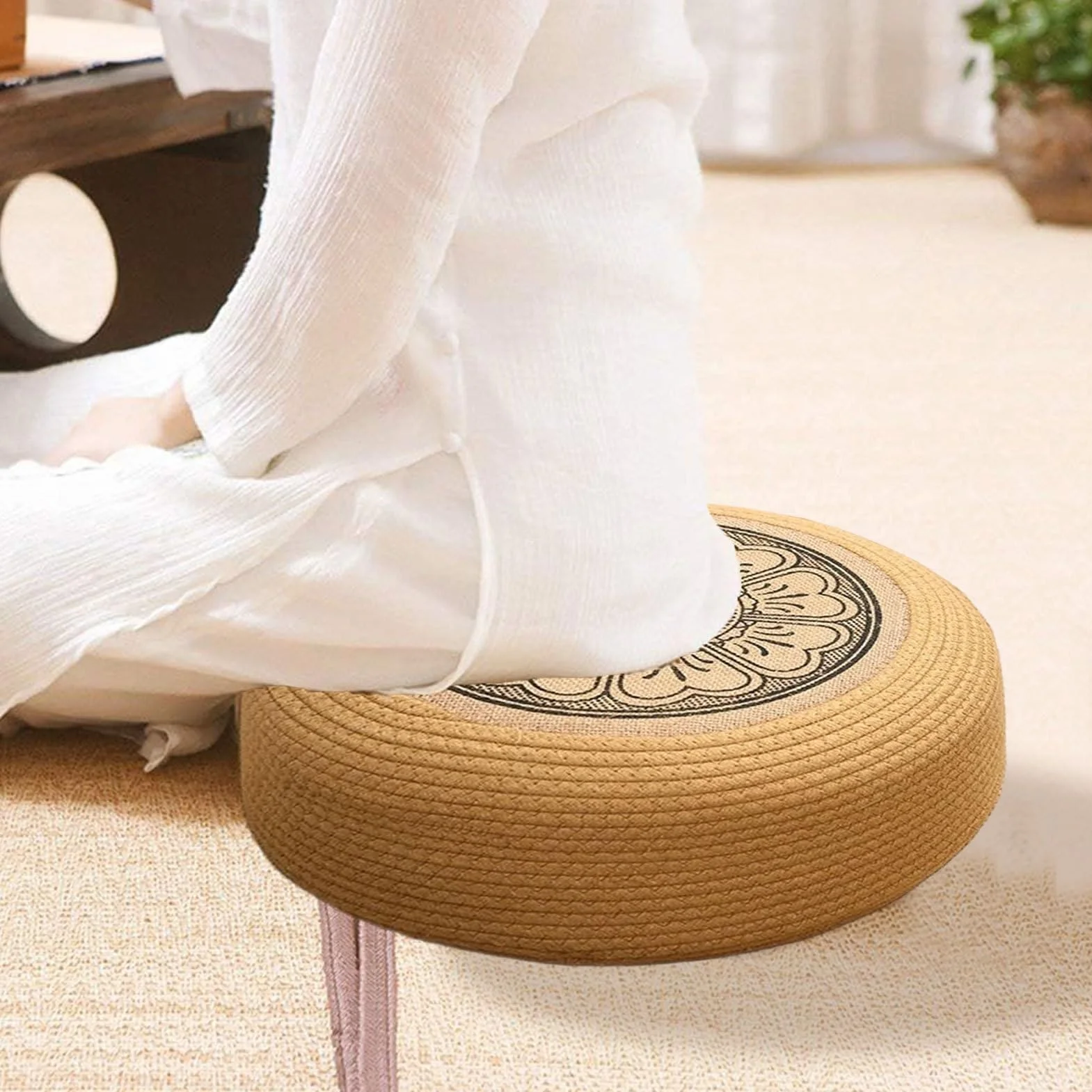 Genérico Pouf en rotin imperméable pour extérieur | Coussins de sol pour terrasse, porche, piscine et environnements côtiers