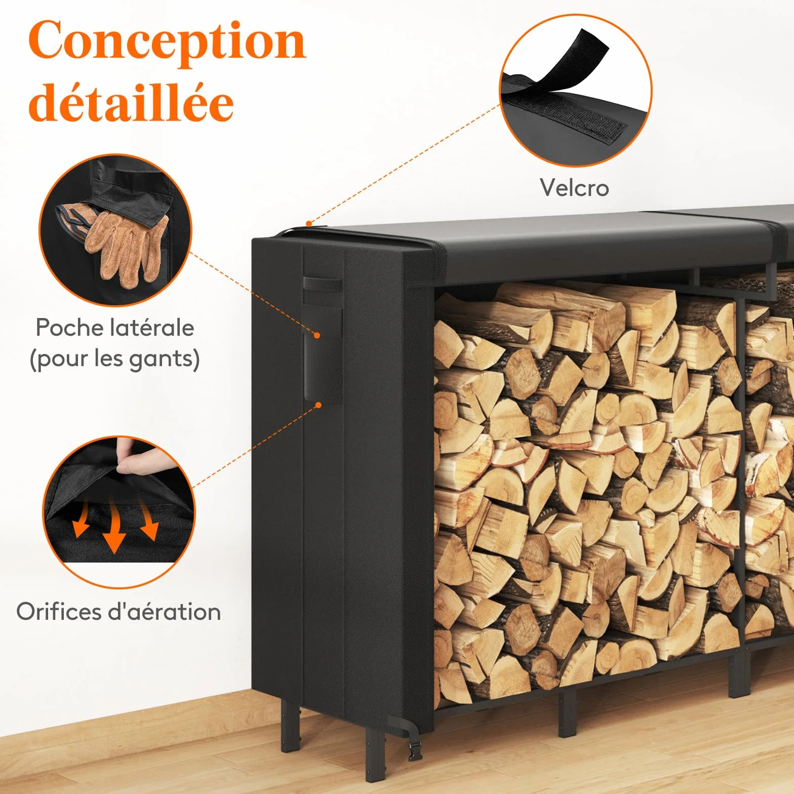 Lifewit Rangement Bois Porte Buche Panier Buche 365x58x122cm Impermeable Exterieur Noir