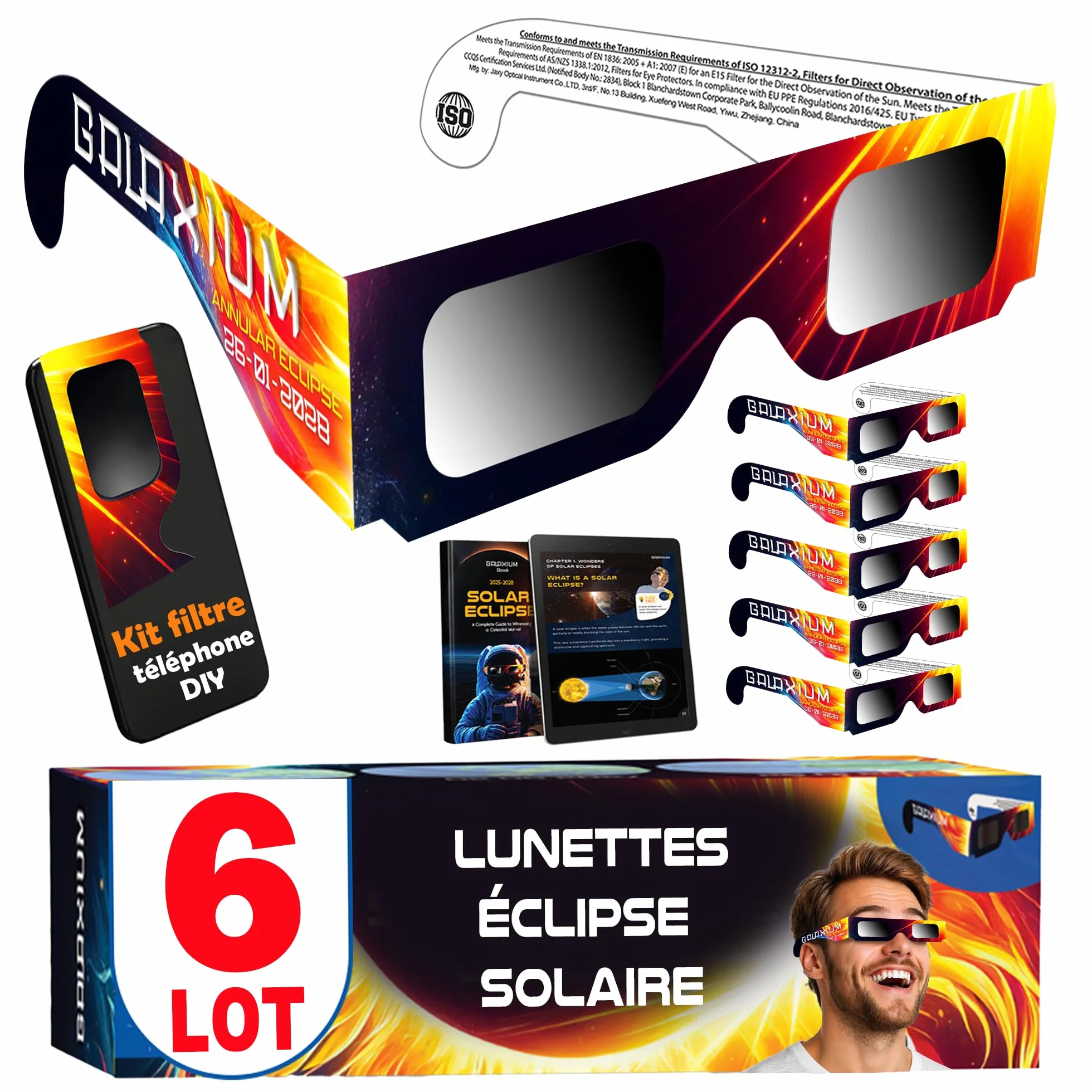 Lunettes Eclipse Solaire ISO 12312-2 Lot de 6 Galaxium