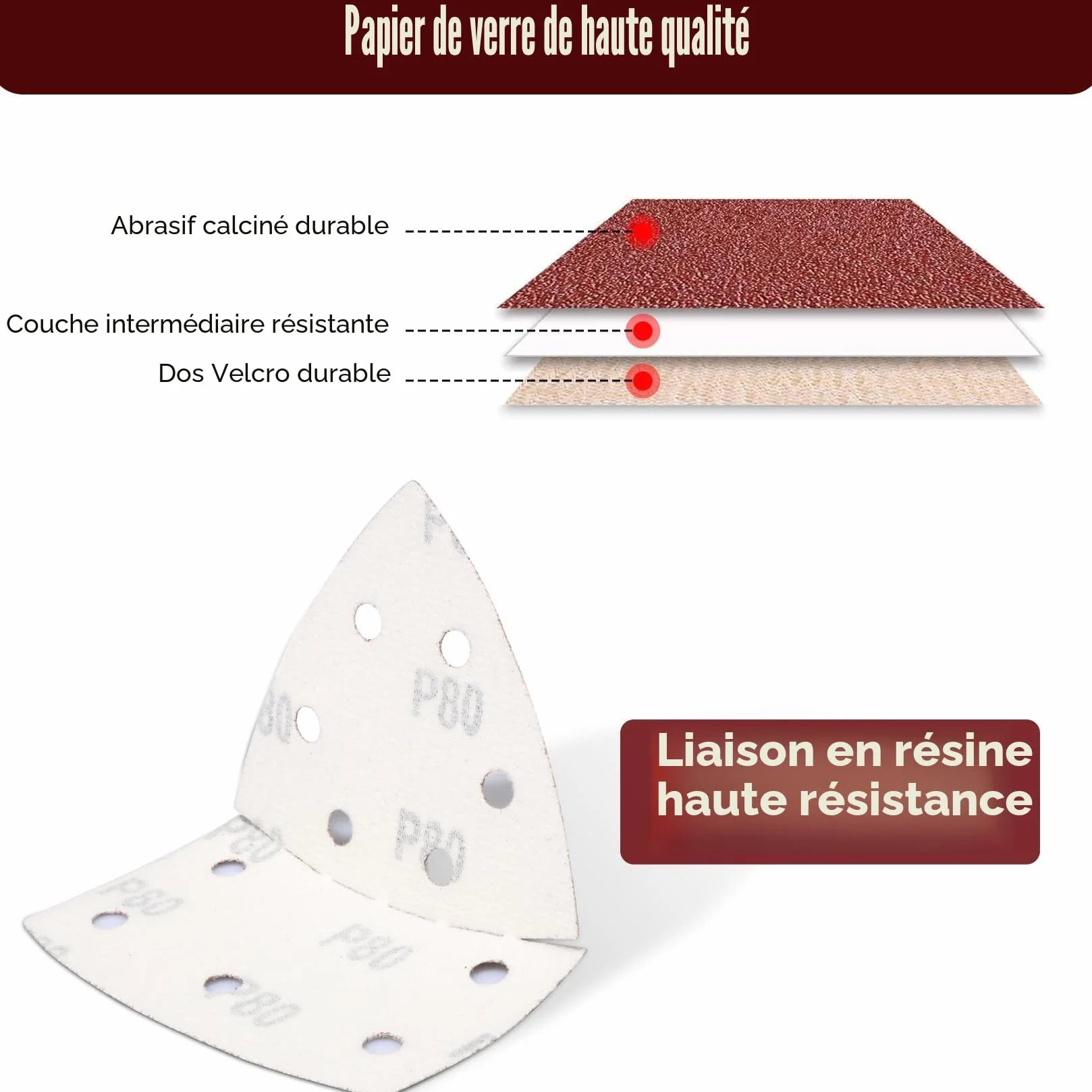 SHALL Lot 120 feuilles abrasives triangulaires 105x152 mm ponceuse multifonctions grains 40-240