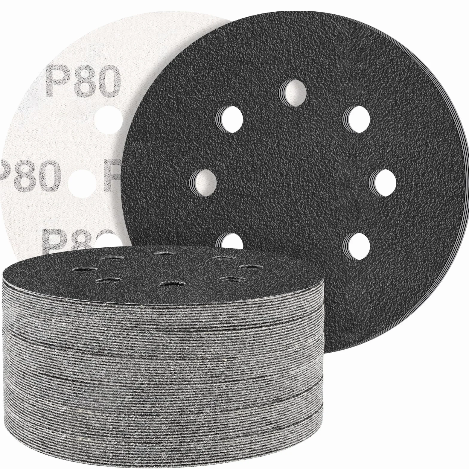 Papier abrasif carbure de silicium 125 mm grain 80 8 trous humide et sec STEBRUAM lot de 50 feuilles