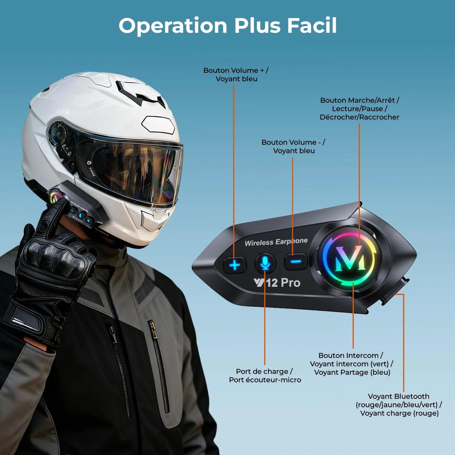 Xmenha Intercom Moto Bluetooth Casque Suppression Bruit CVC Système Interphone Wireless 5.1 Radio IP65 Étanche 2 Pack
