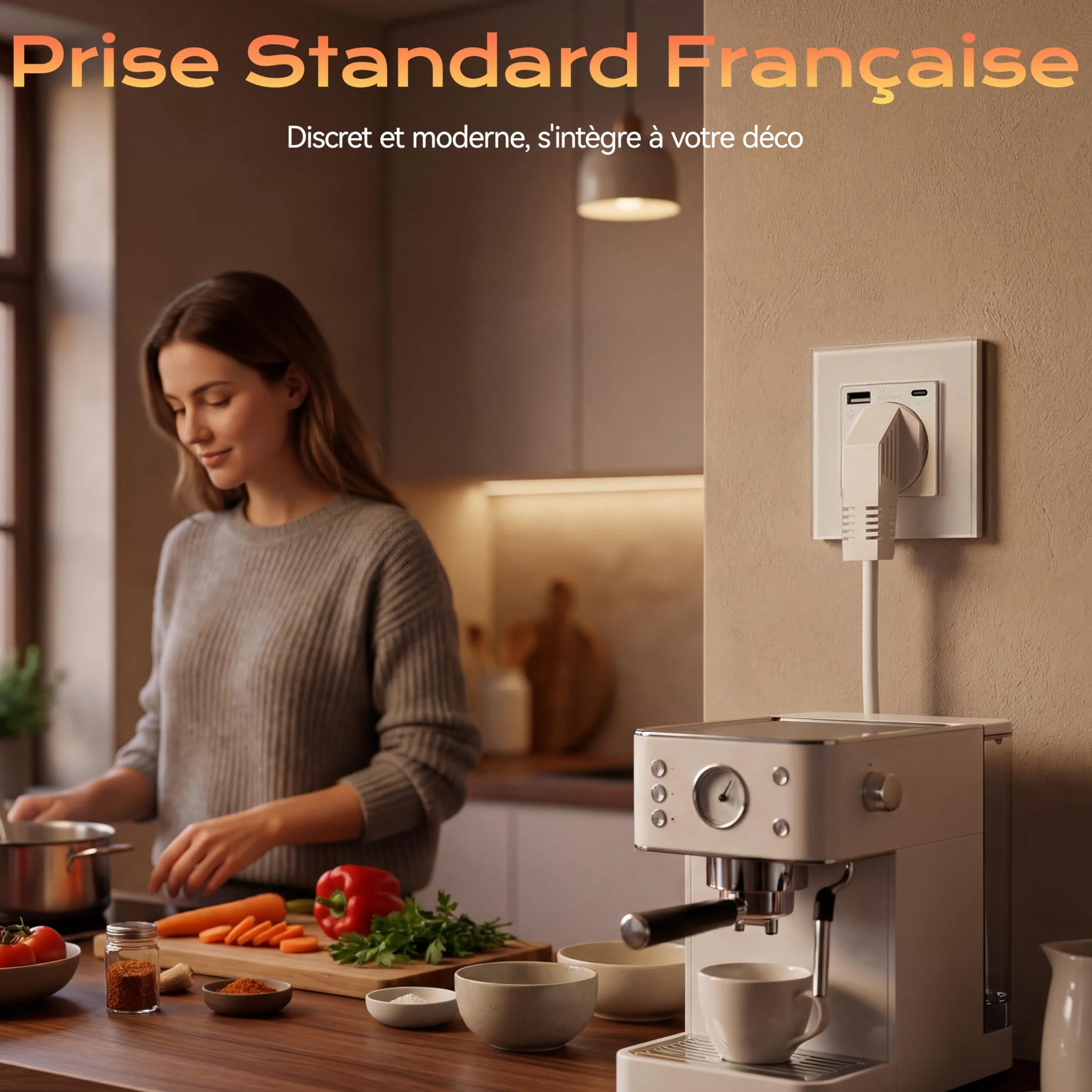 BSEED Prise Murale USB C 2 Paquets, Multiprise avec USB 2.1A 16A 240V 86mm Blanc