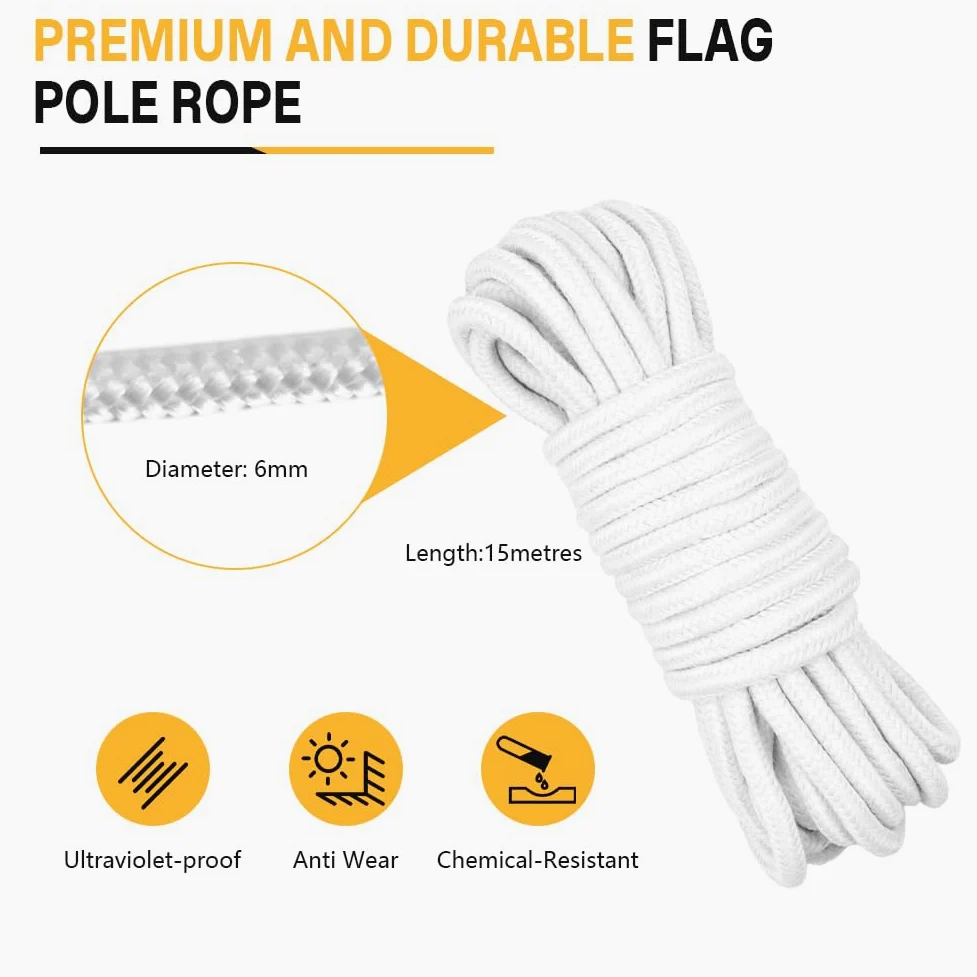 Kit d'accessoires pour mât de drapeau - Kit de réparation pour mât de 5,1 cm de diamètre - Avec boule, corde de 15 m, 4 mousquetons, cheville, surmatelas avec poulie pour décoration de jardin