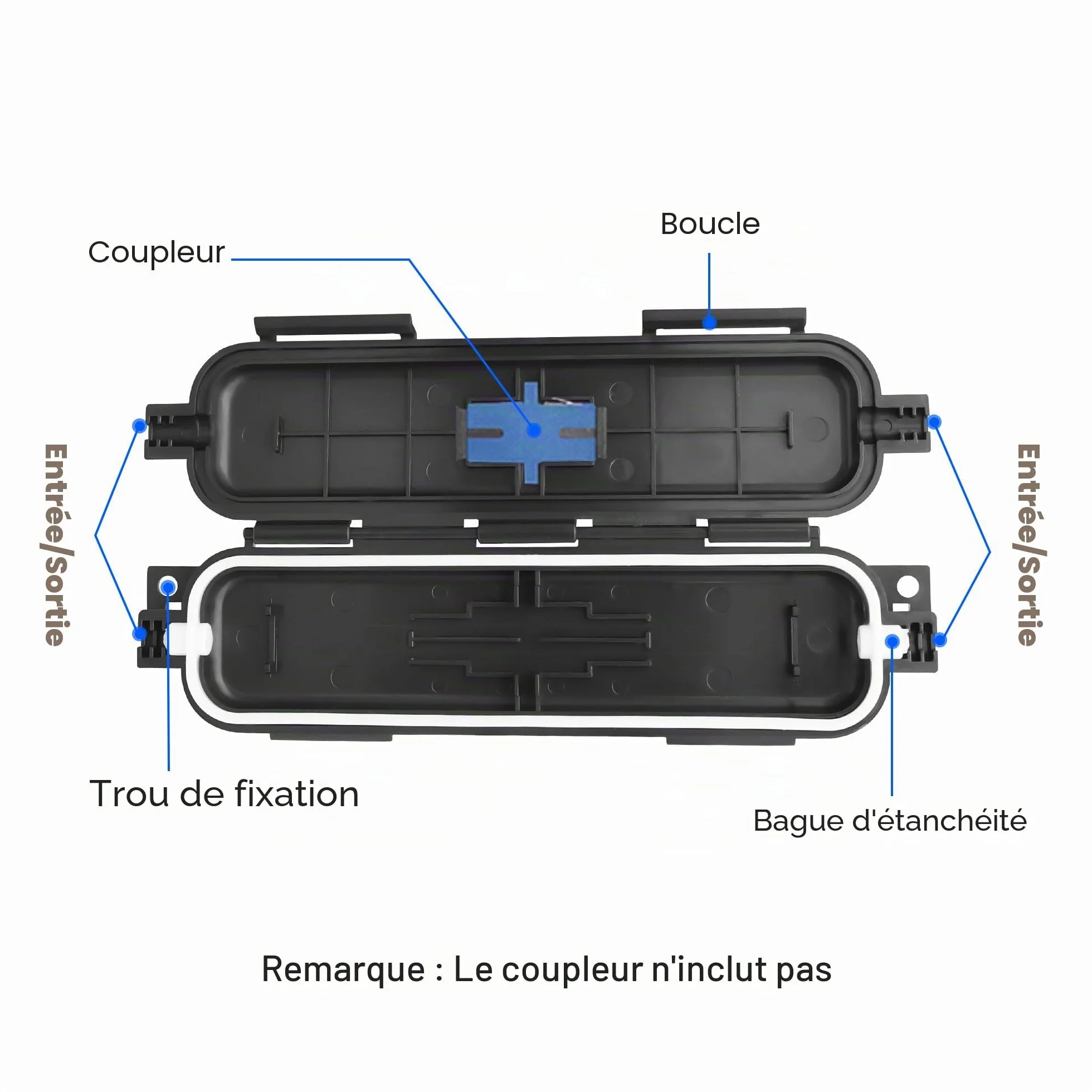 Boîtier de protection étanche fibre optique LC Coupleur adaptateur IP67 extérieur Noir Lot de 4
