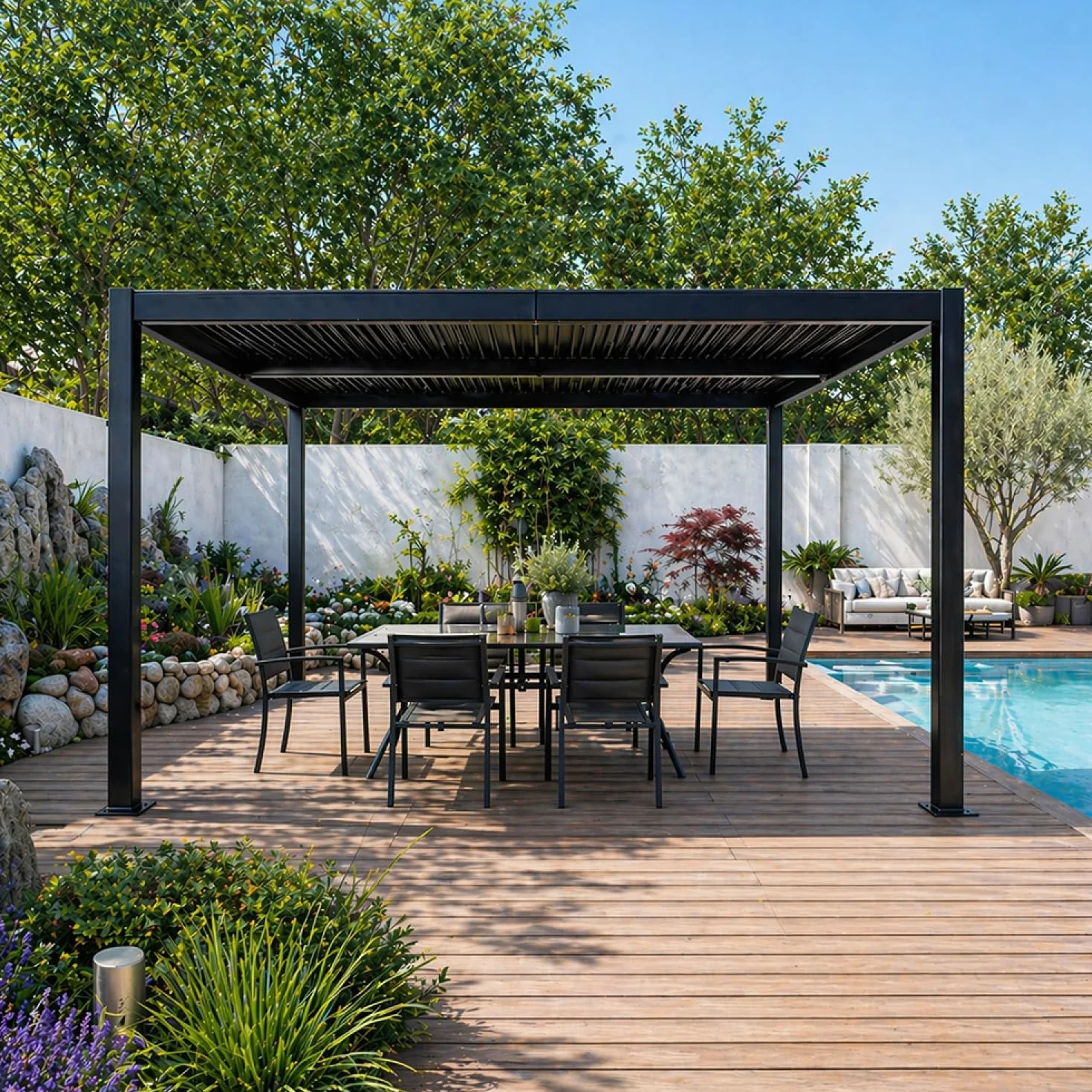 Pergola Bioclimatique CORFU Noir 4x3 m Aluminium Lames Orientables