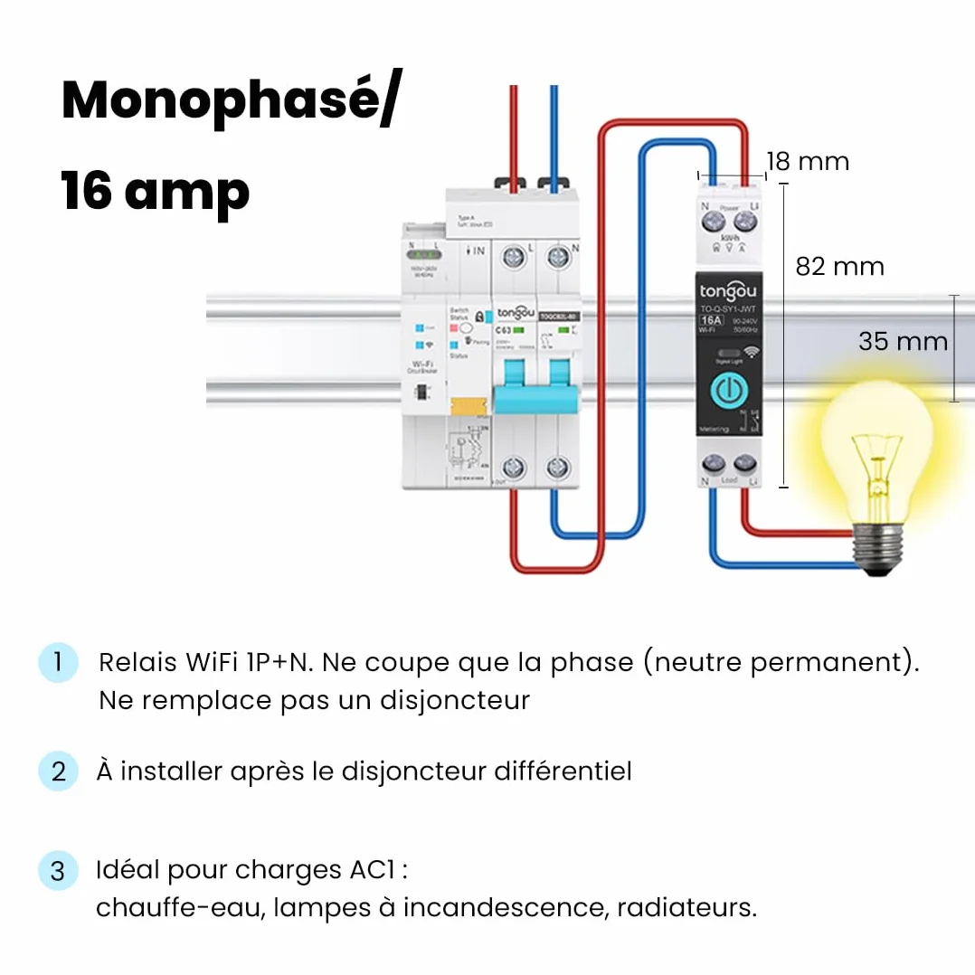 Interrupteur Connecté 16A WiFi Intelligent Compatible Alexa Google Assistant TUYA Smart Life Commande Vocale