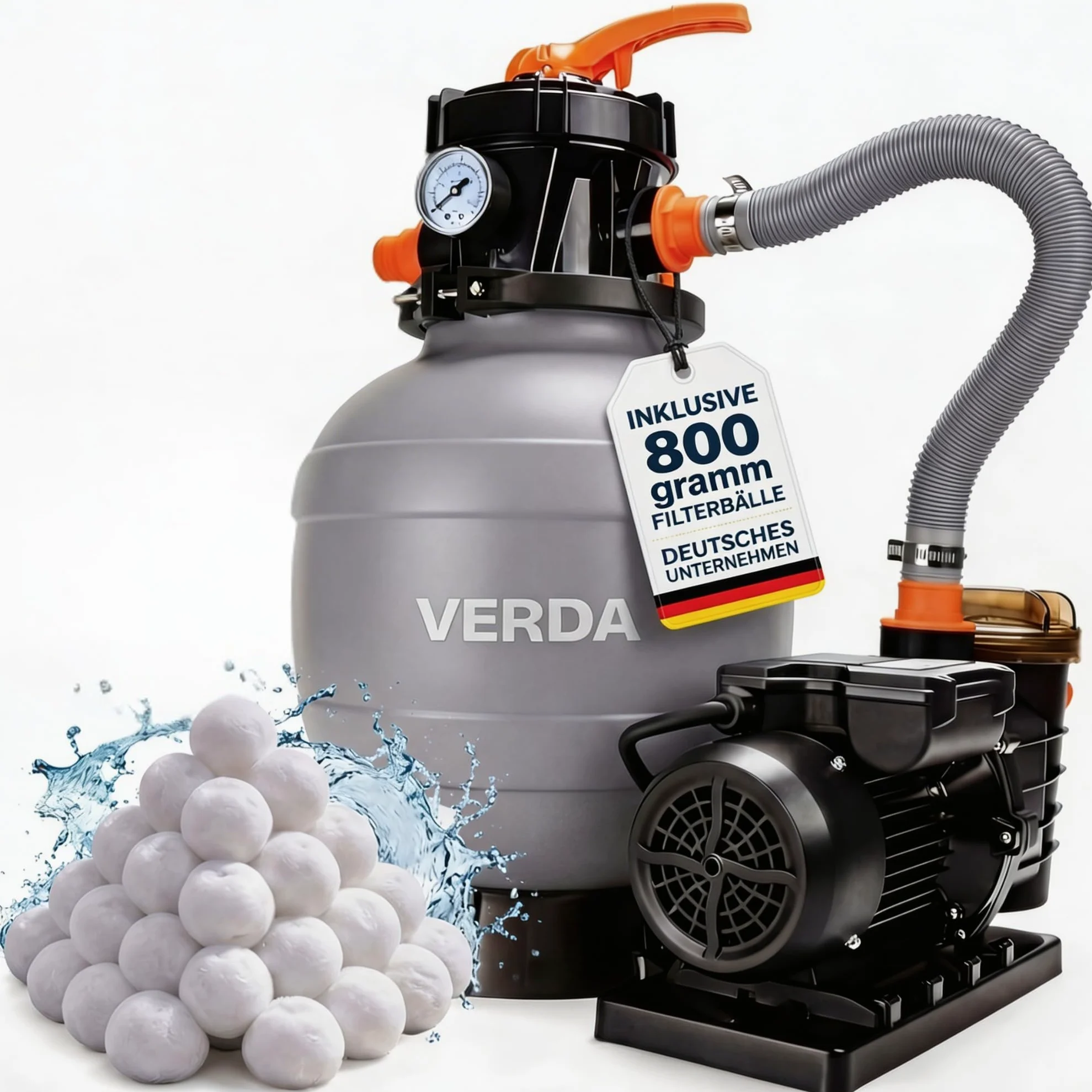 Verda Système de filtration à sable, pompe 10000 l/h, 400 W, avec billes filtrantes, 10 m, hauteur de refoulement 38 mm, connexion 220-240 V, 50 Hz, filtre à sable pour piscine SN5882