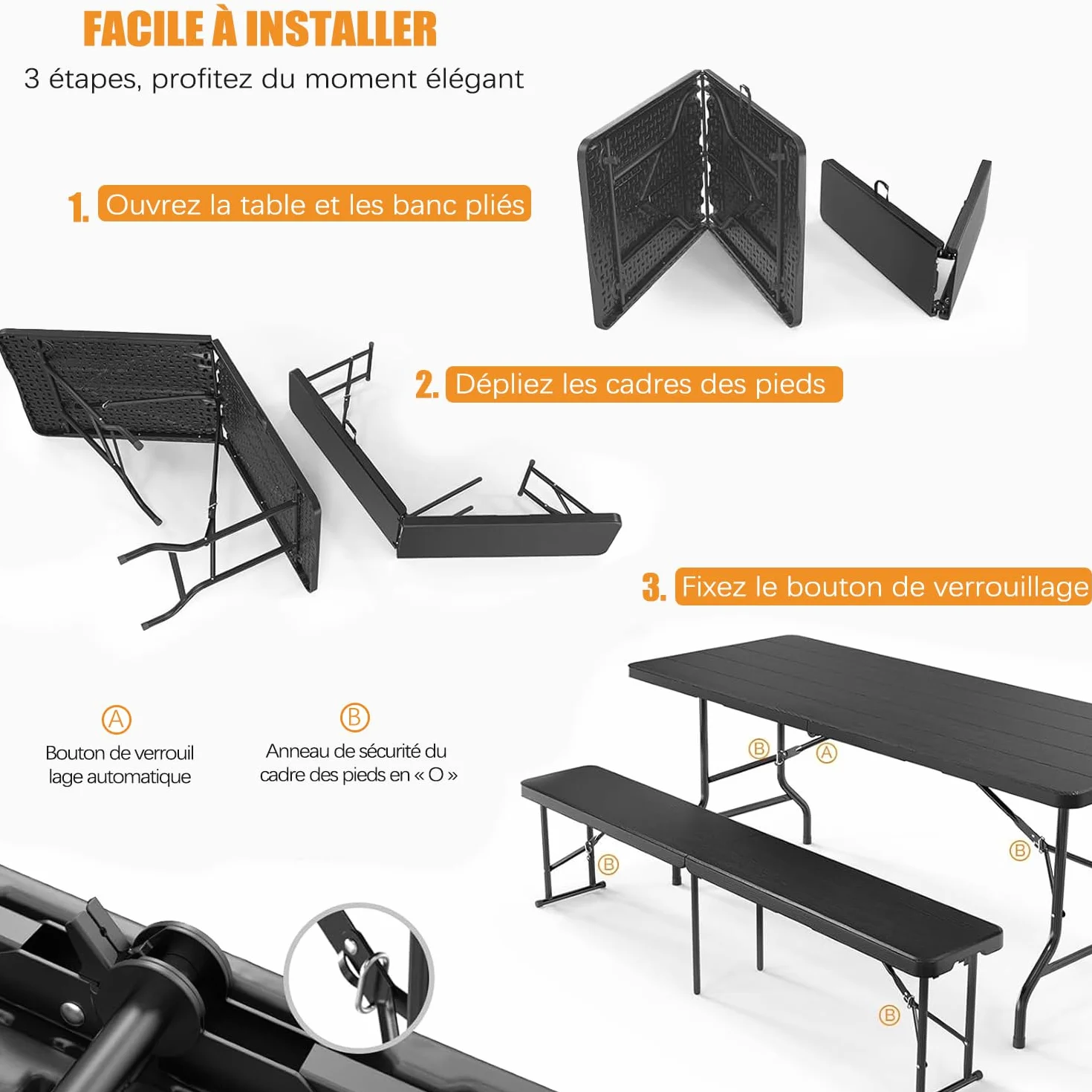 Ensemble Table et 2 Bancs Pliante Table de Jardin 6-8 Personnes Camping Exterieur
