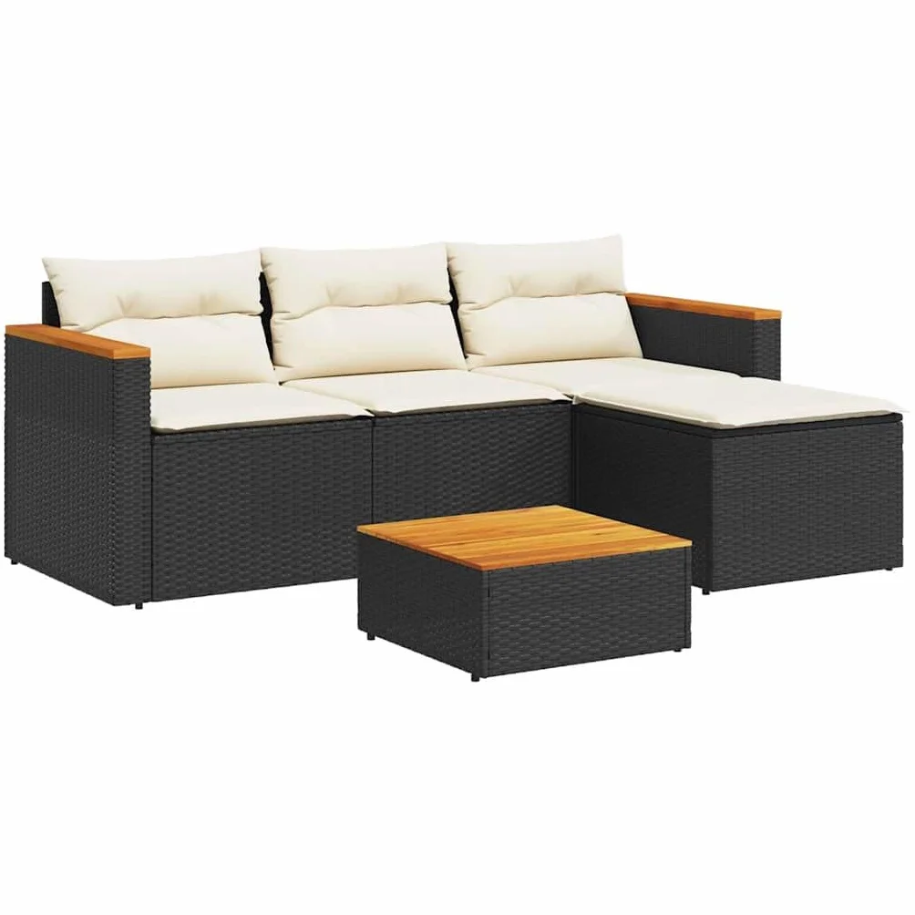 vidaXL Salon de Jardin avec Coussins 3 pcs, Canapés de Patio, Ensemble de Meubles, Mobilier de Terrasse Extérieur, Noir Résine Tressée