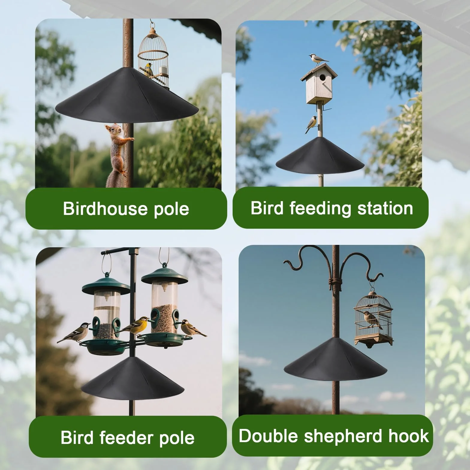 Gosknor Déflecteur Anti-Écureuils pour Mangeoire à Oiseaux 38cm Plastique Protection Montage Poteau Noir
