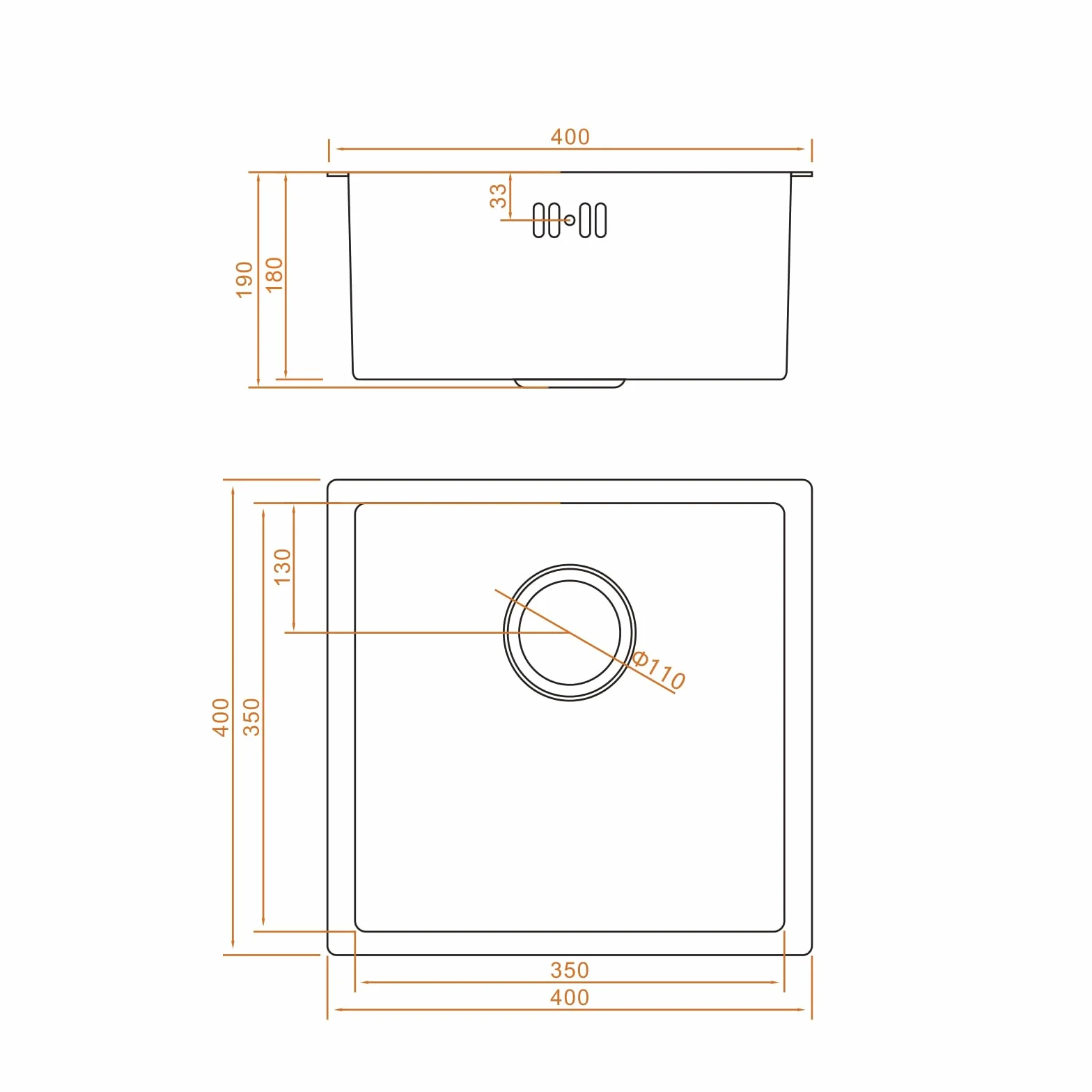 Ibergrif M84040 Évier de Cuisine 1 Bac Acier Inoxydable 40x40 cm Argent