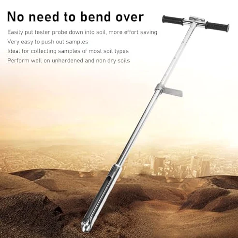 Sonde d'Échantillonnage de Sol en Acier Inoxydable, 105 cm, avec Pédale d'Éjection et Poignée en T, pour Pelouse, Jardin et Ferme